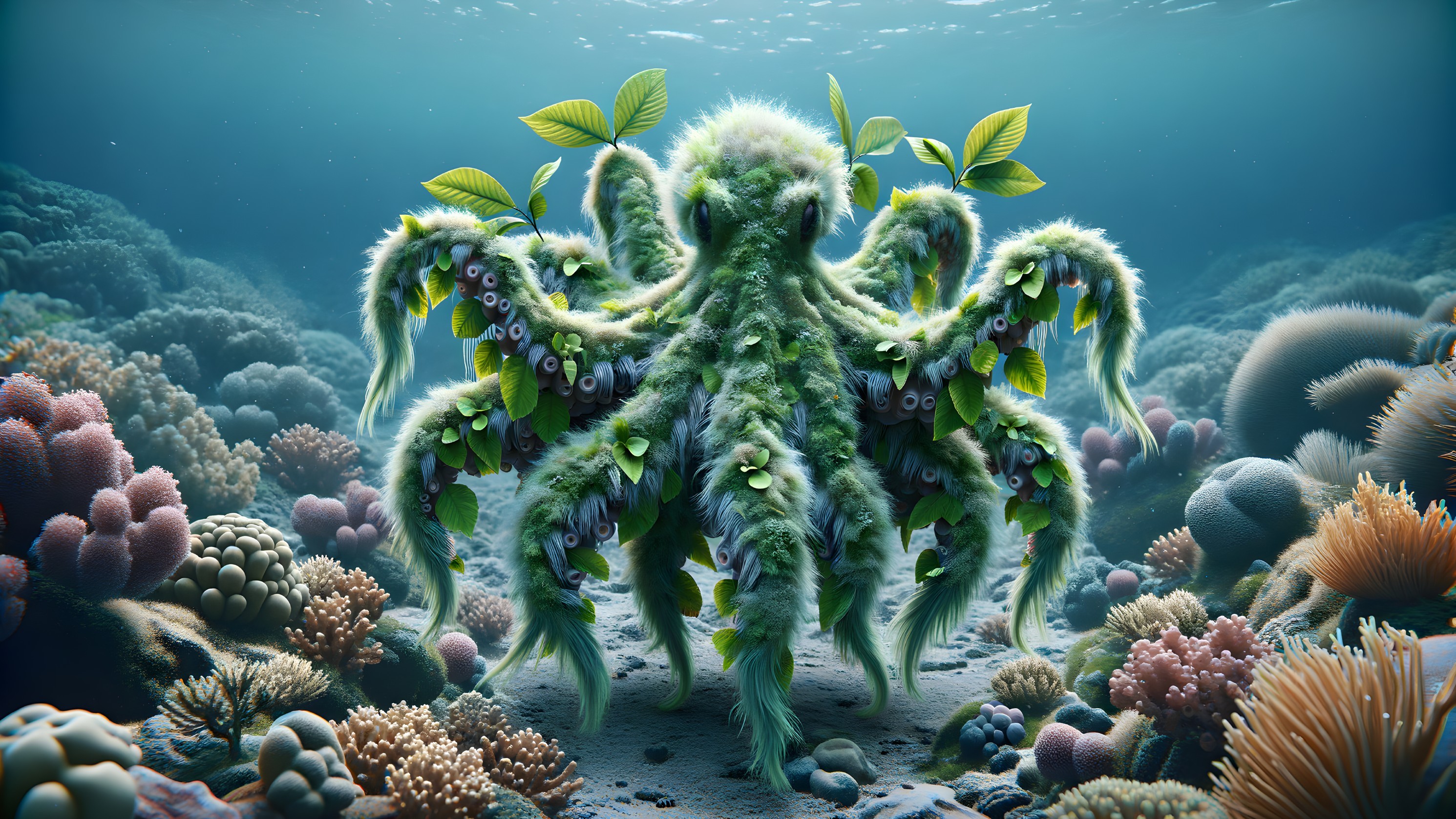 Whimsical Underwater Scene with Colorful Marine Life