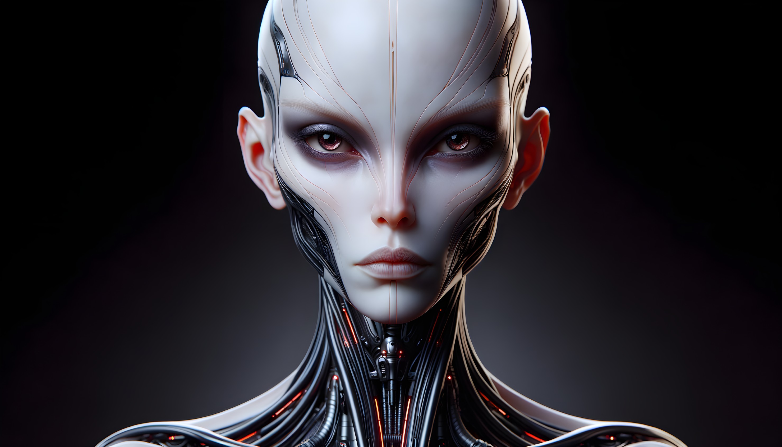 Humanoid Figure with Metallic Features and Circuitry