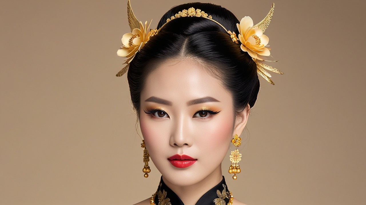 Traditional Attire with Floral Accessories and Jewelry
