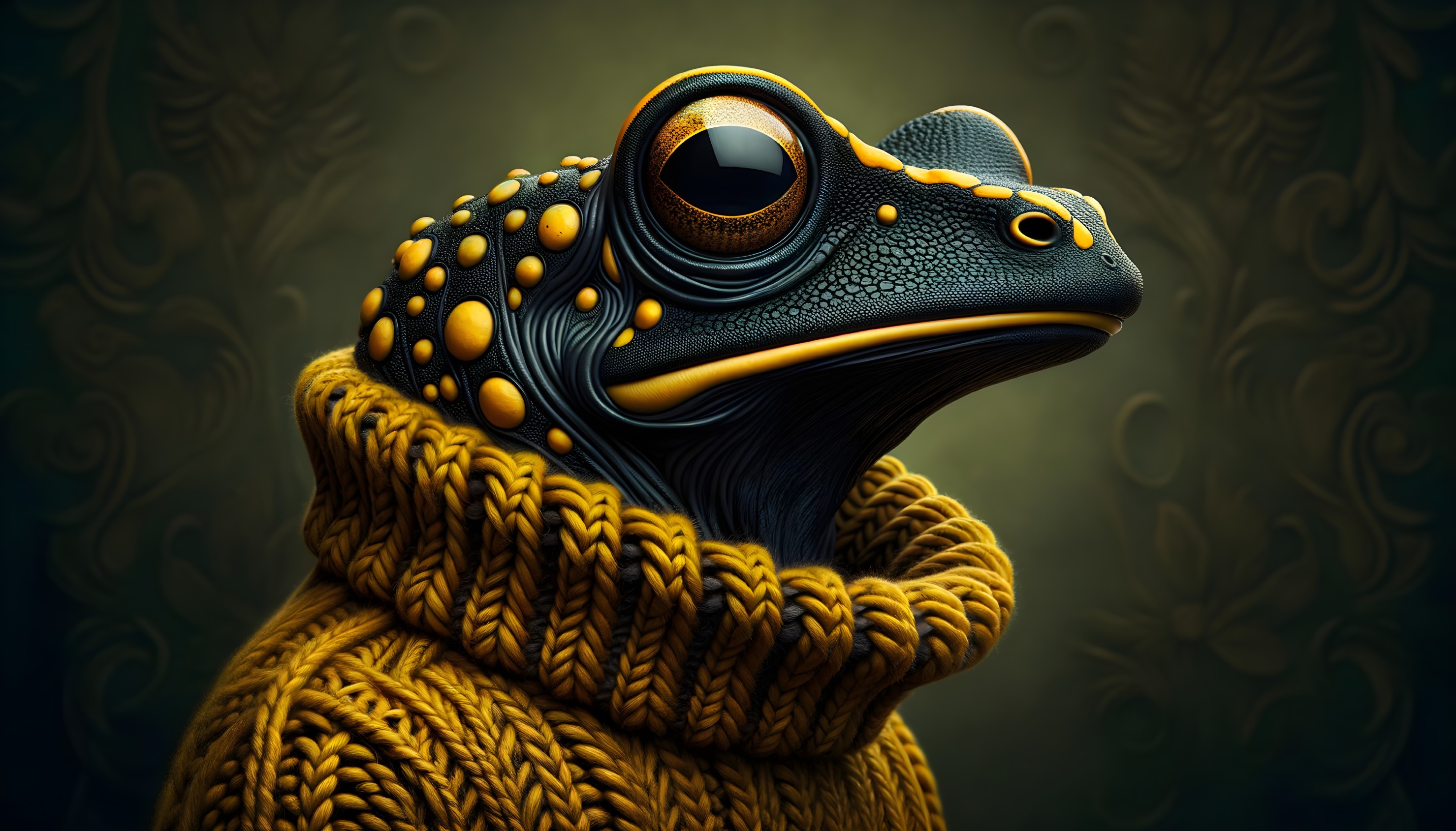 Majestic Frog in Mustard Yellow Sweater