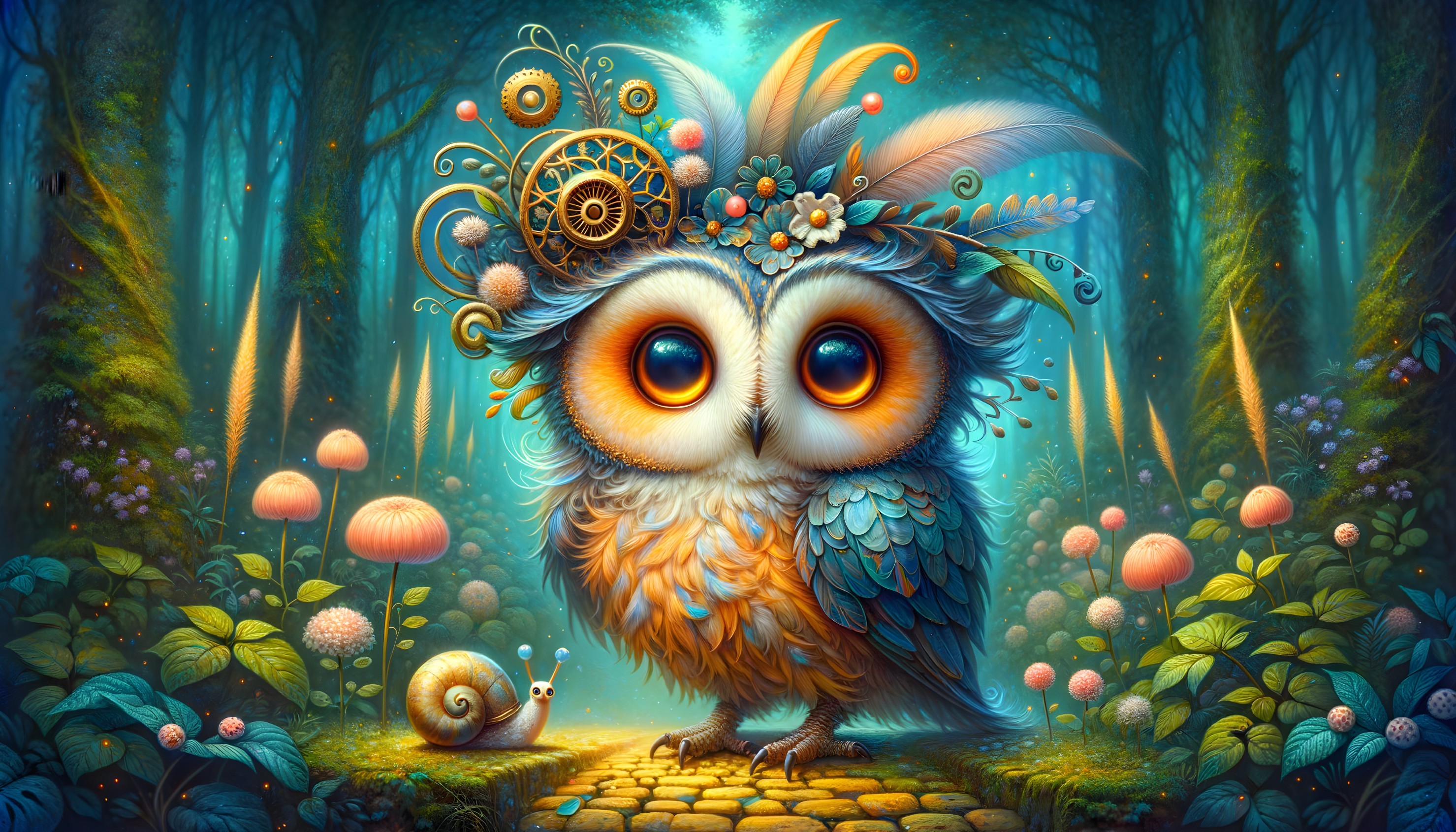 Whimsical Owl in a Vibrant Forest Setting