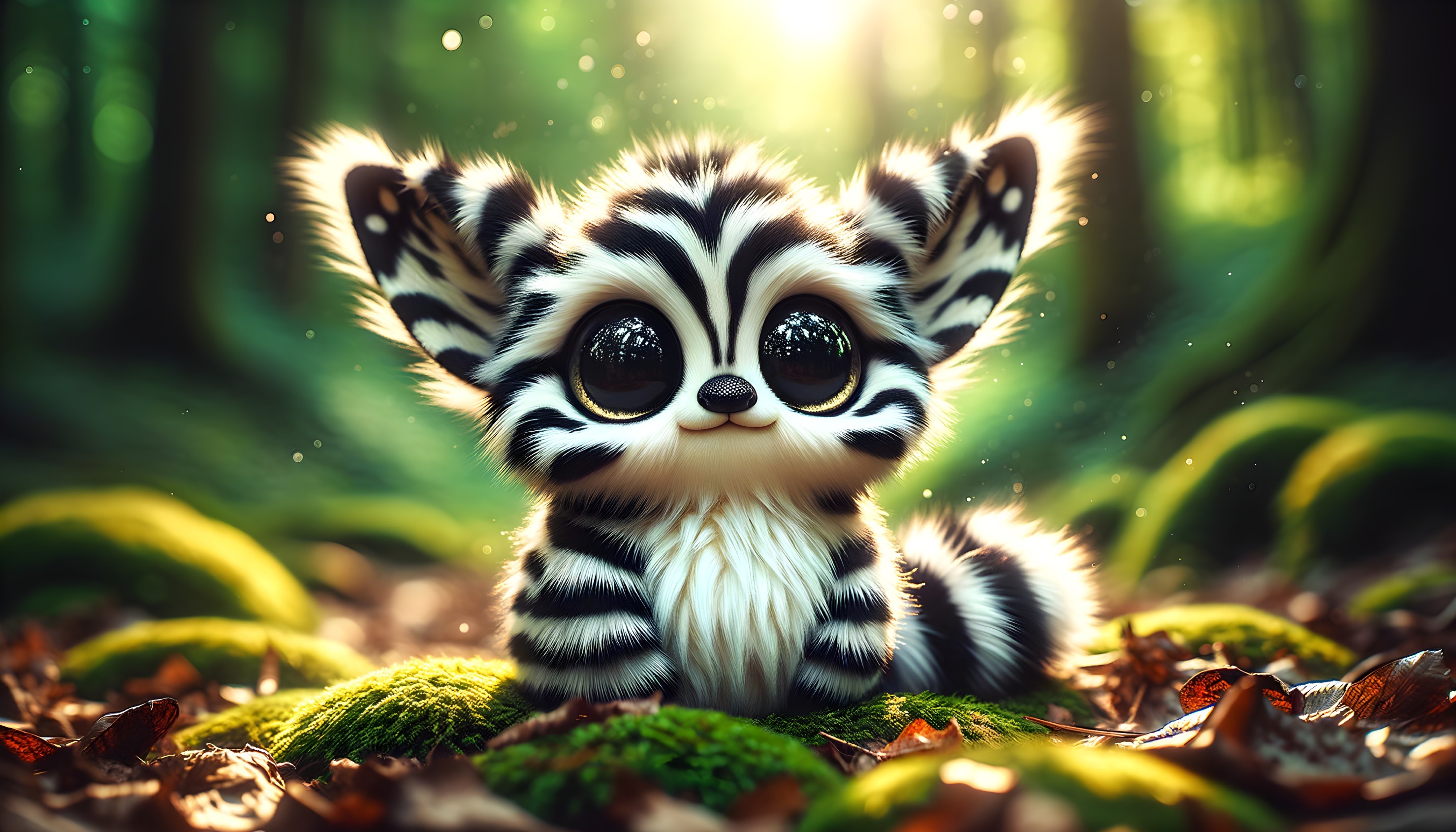Cartoon Creature in Sunlit Forest Setting