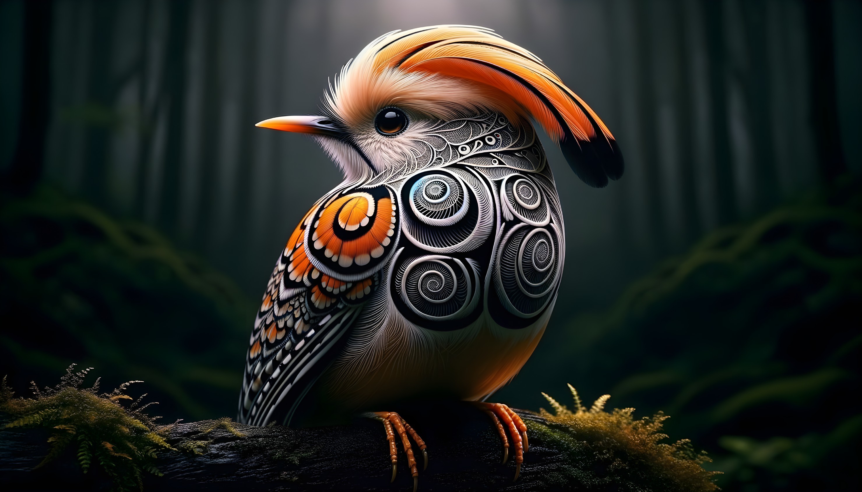 Vividly Stylized Bird in a Mystical Forest Setting