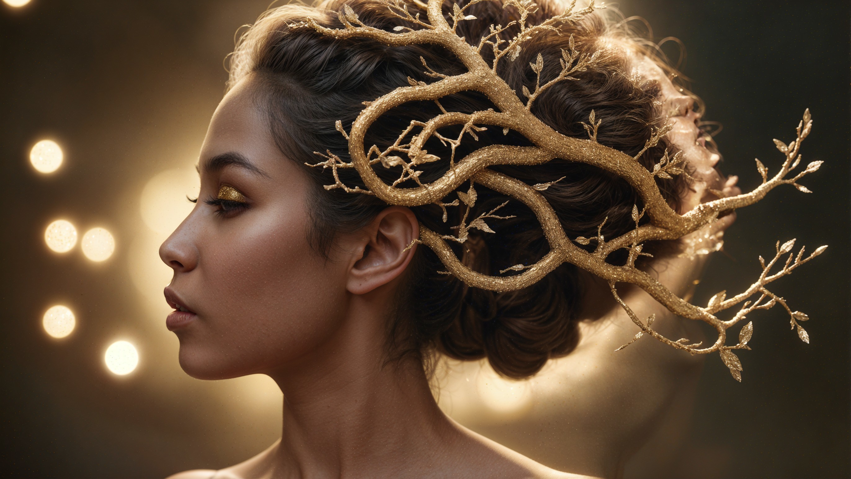 Elegant Woman with Intricate Golden Hair Accessories