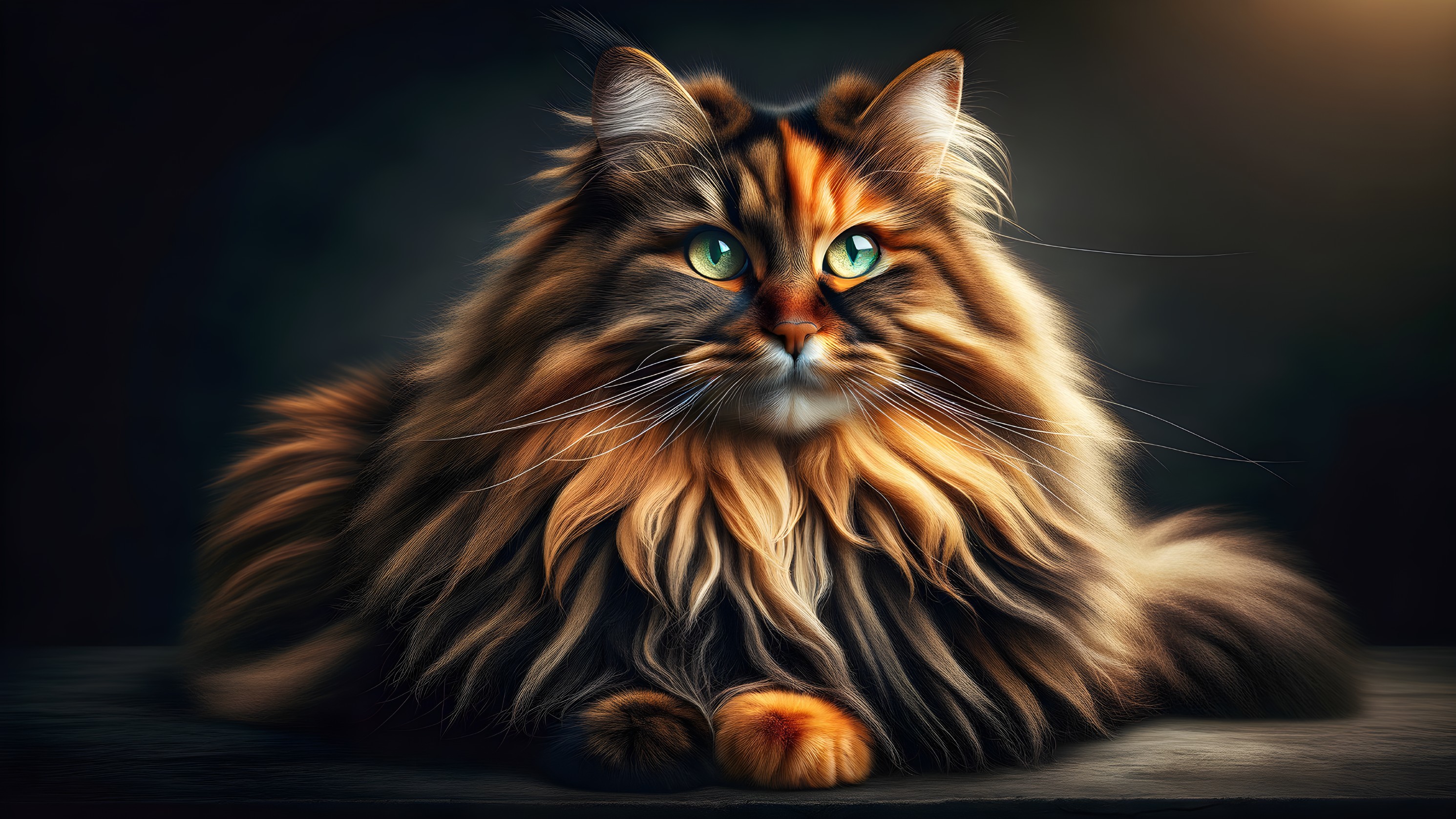 Majestic Long-Haired Cat with Vibrant Green Eyes