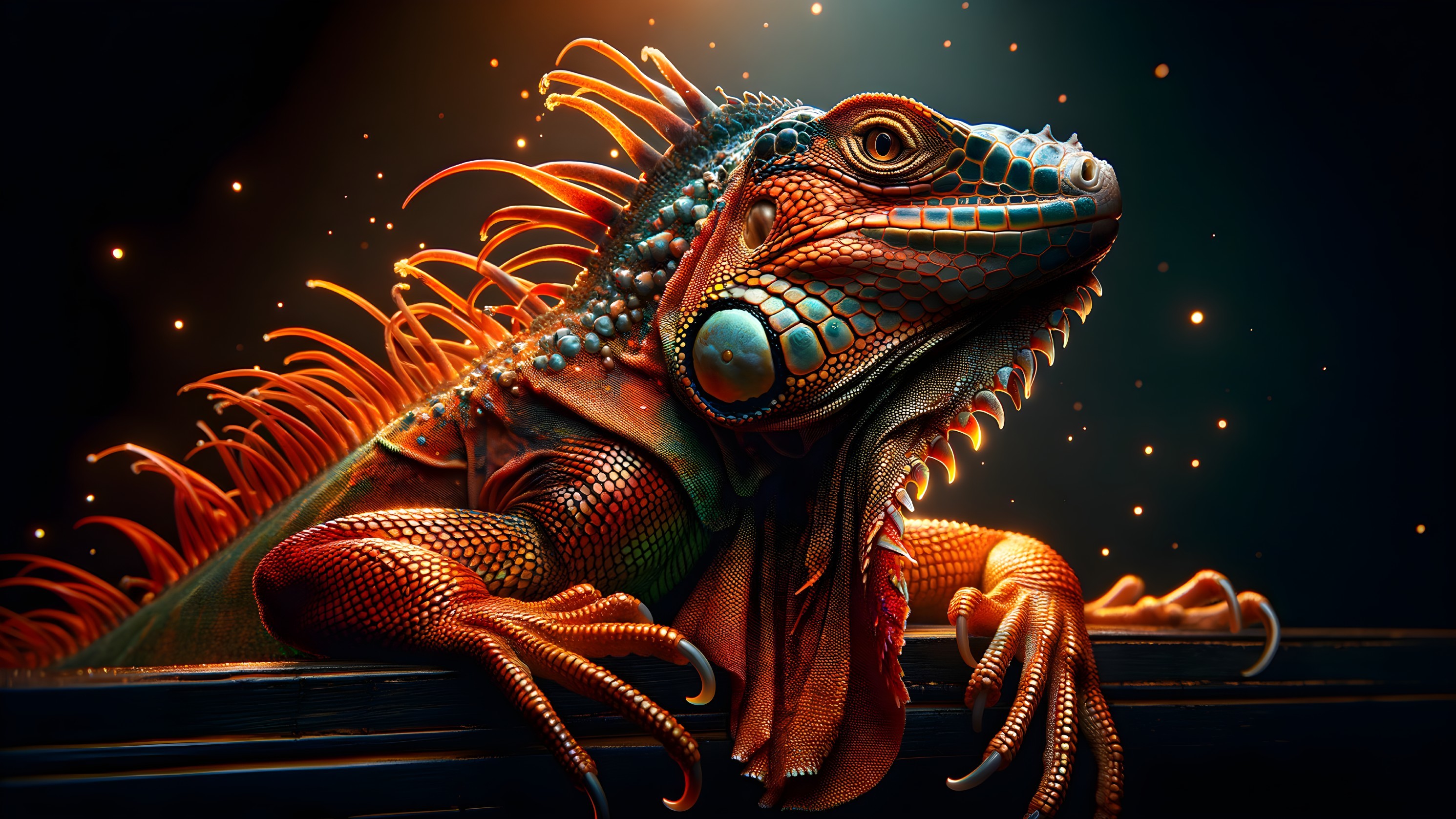 Detailed Description of a Vibrant Iguana