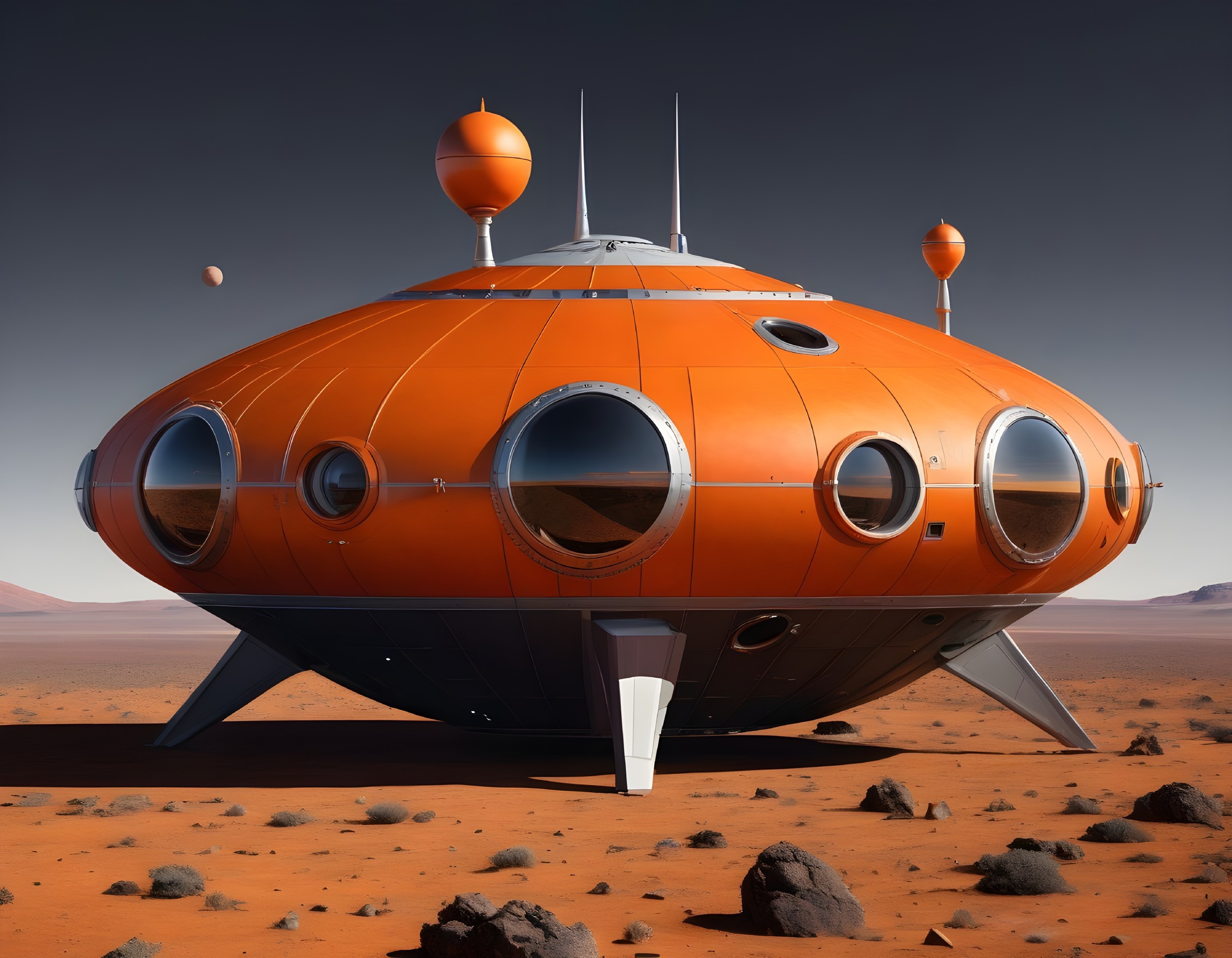 Futuristic Orange Spaceship on Mars Surface