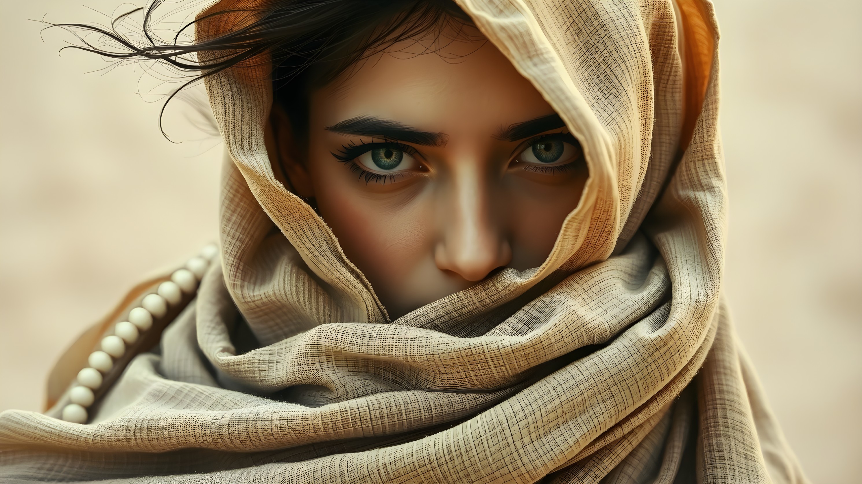 Close-Up Portrait of a Young Woman with Green Eyes