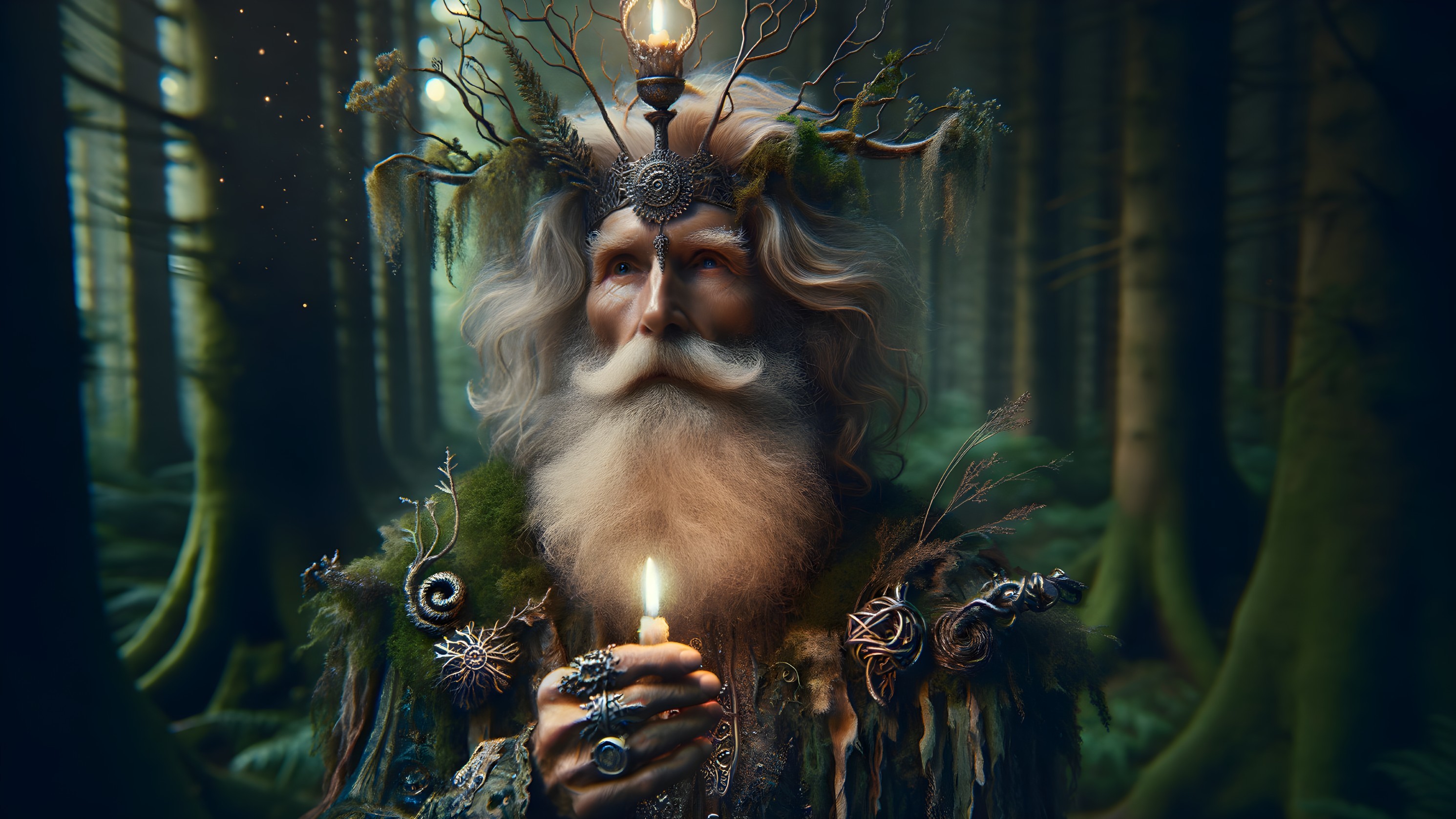 Majestic Figure in a Mystical Forest Setting