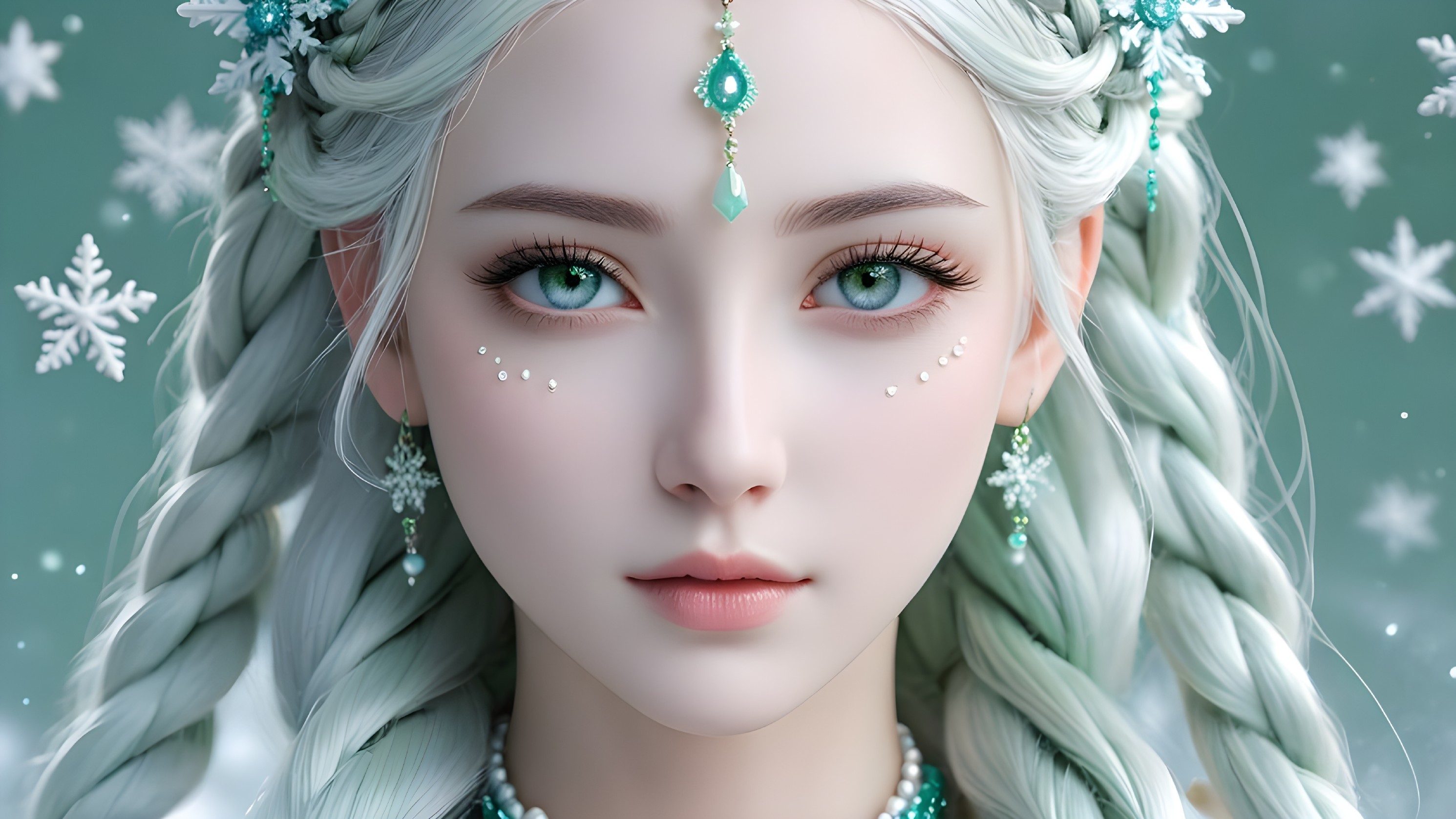 Character with Silver Hair and Wintery Background