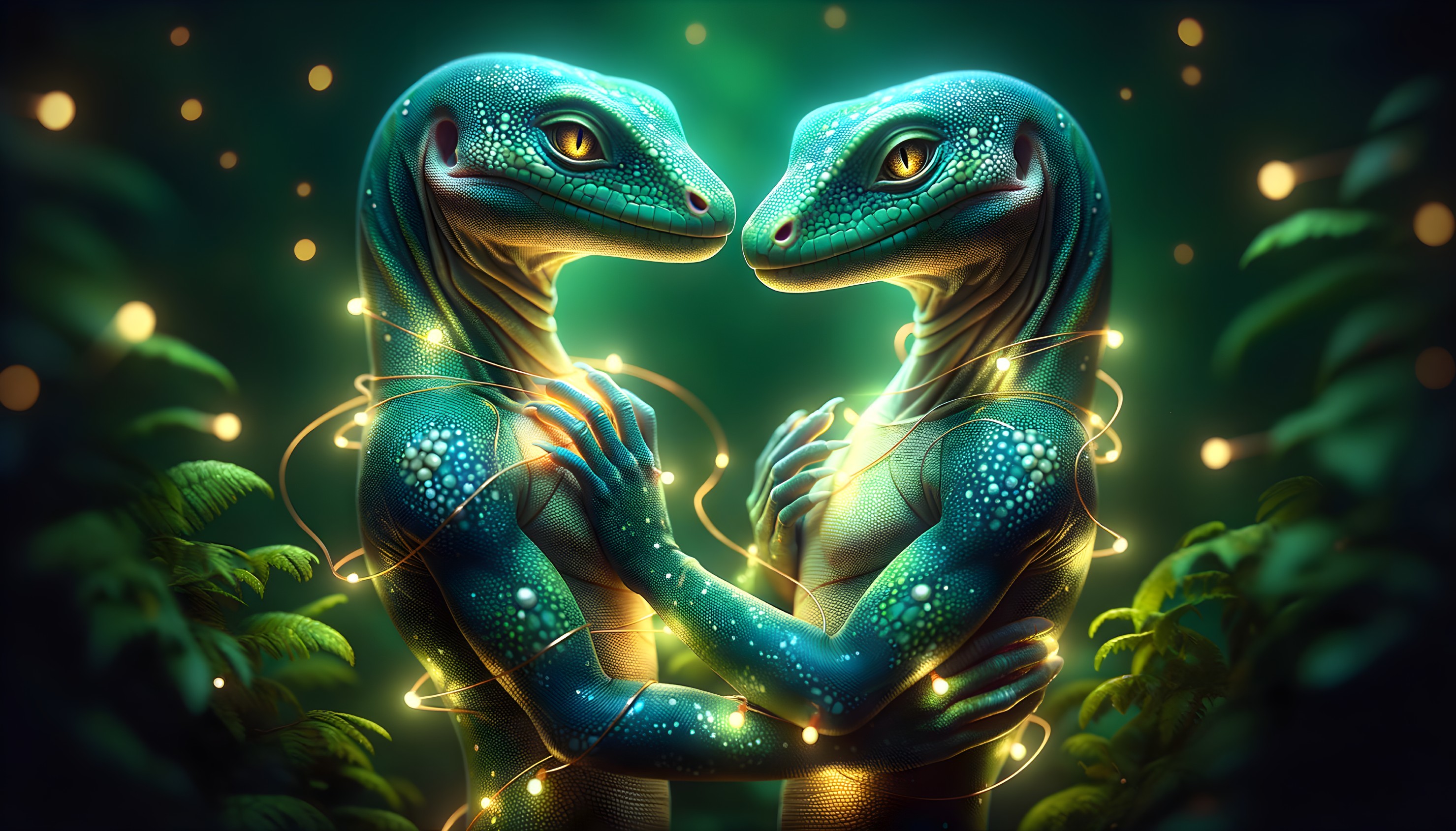 Humanoid Lizards in a Mystical Forest Setting