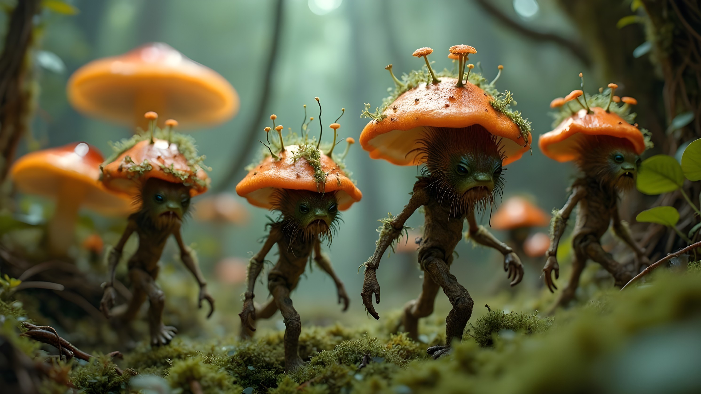 Whimsical Creatures in an Enchanted Forest Scene