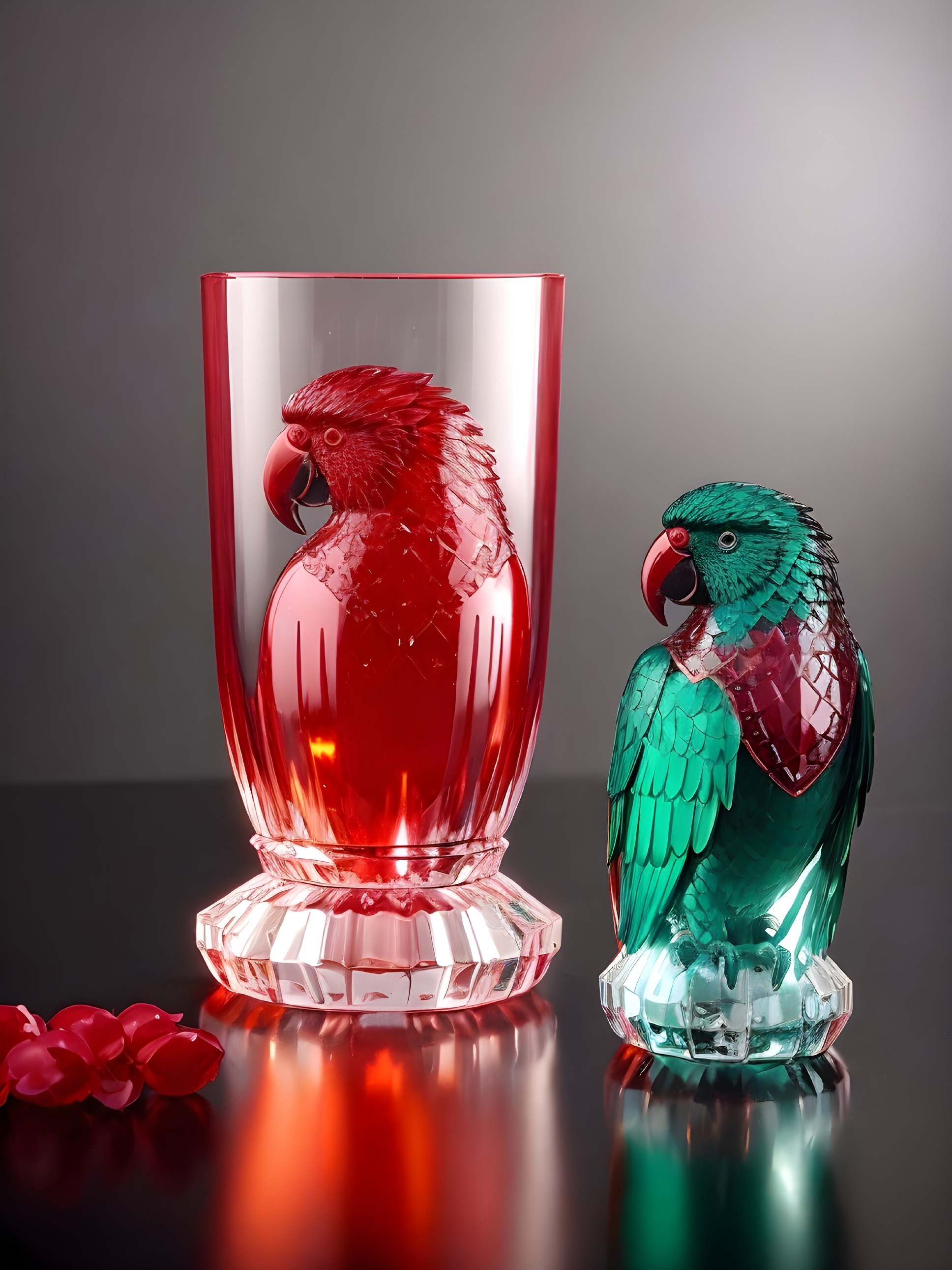 Vibrant Glass Parrot Sculptures in Detailed Design