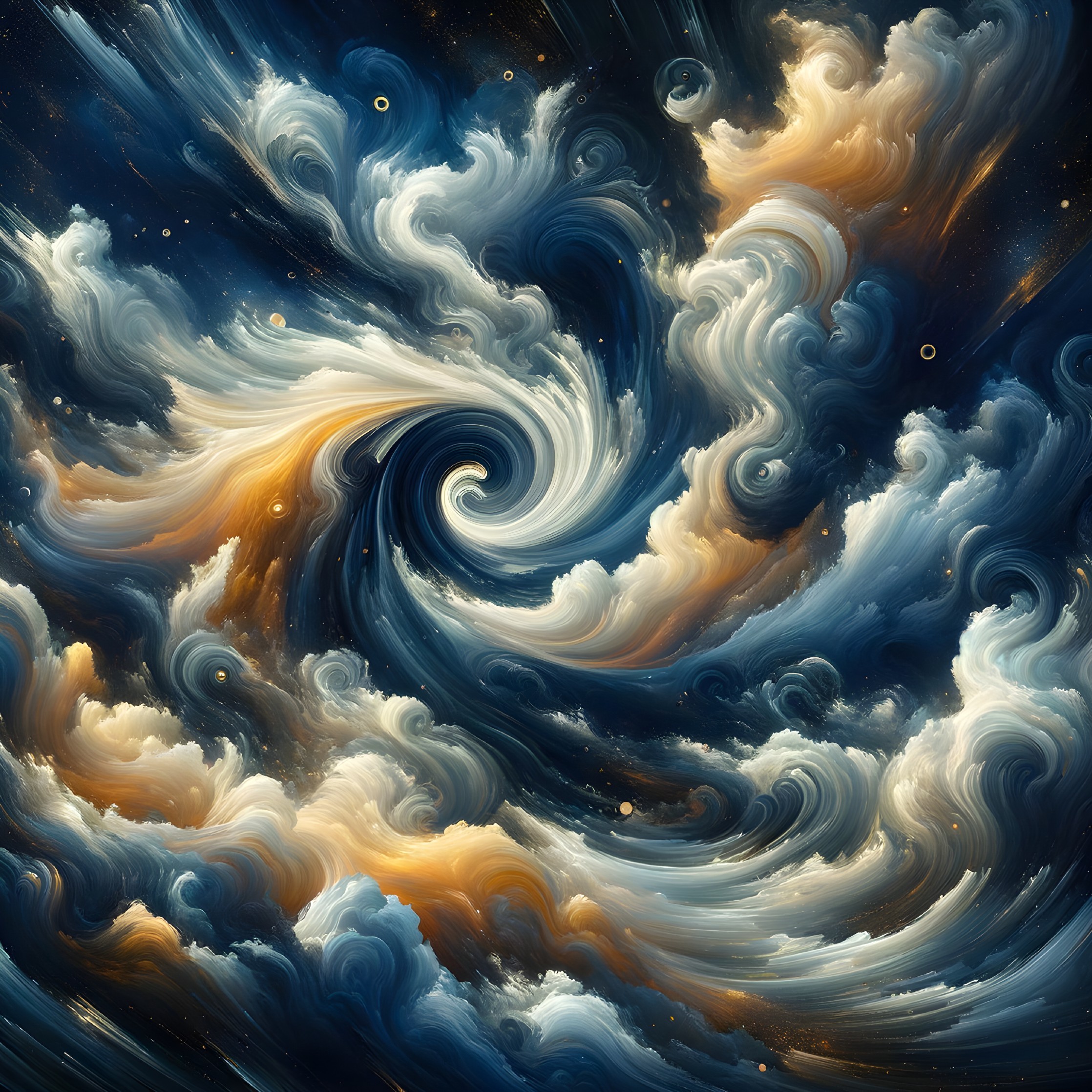 Cosmic Swirl of Deep Blue and Golden Clouds