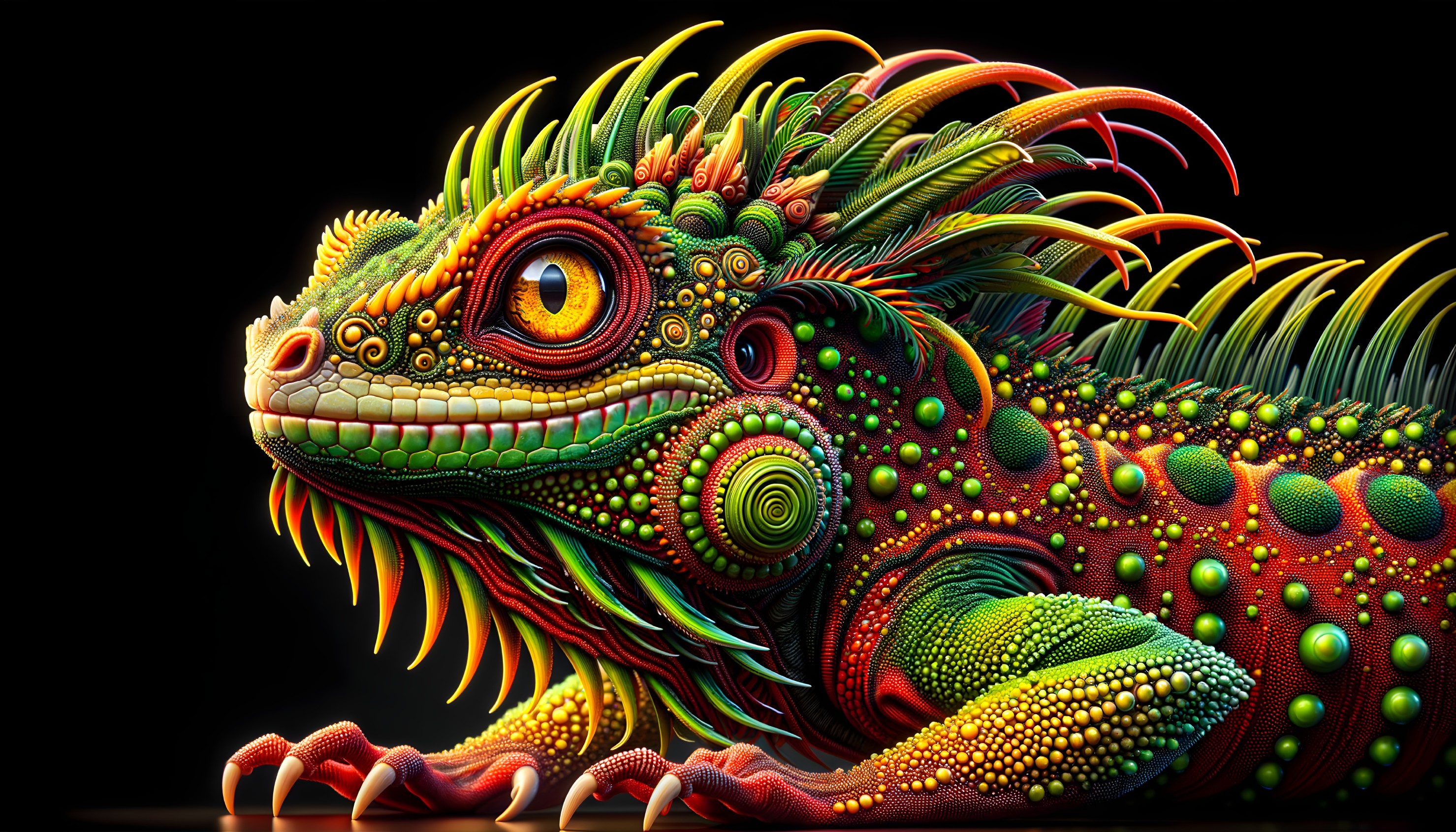 Vividly Colored Iguana with Intricate Patterns