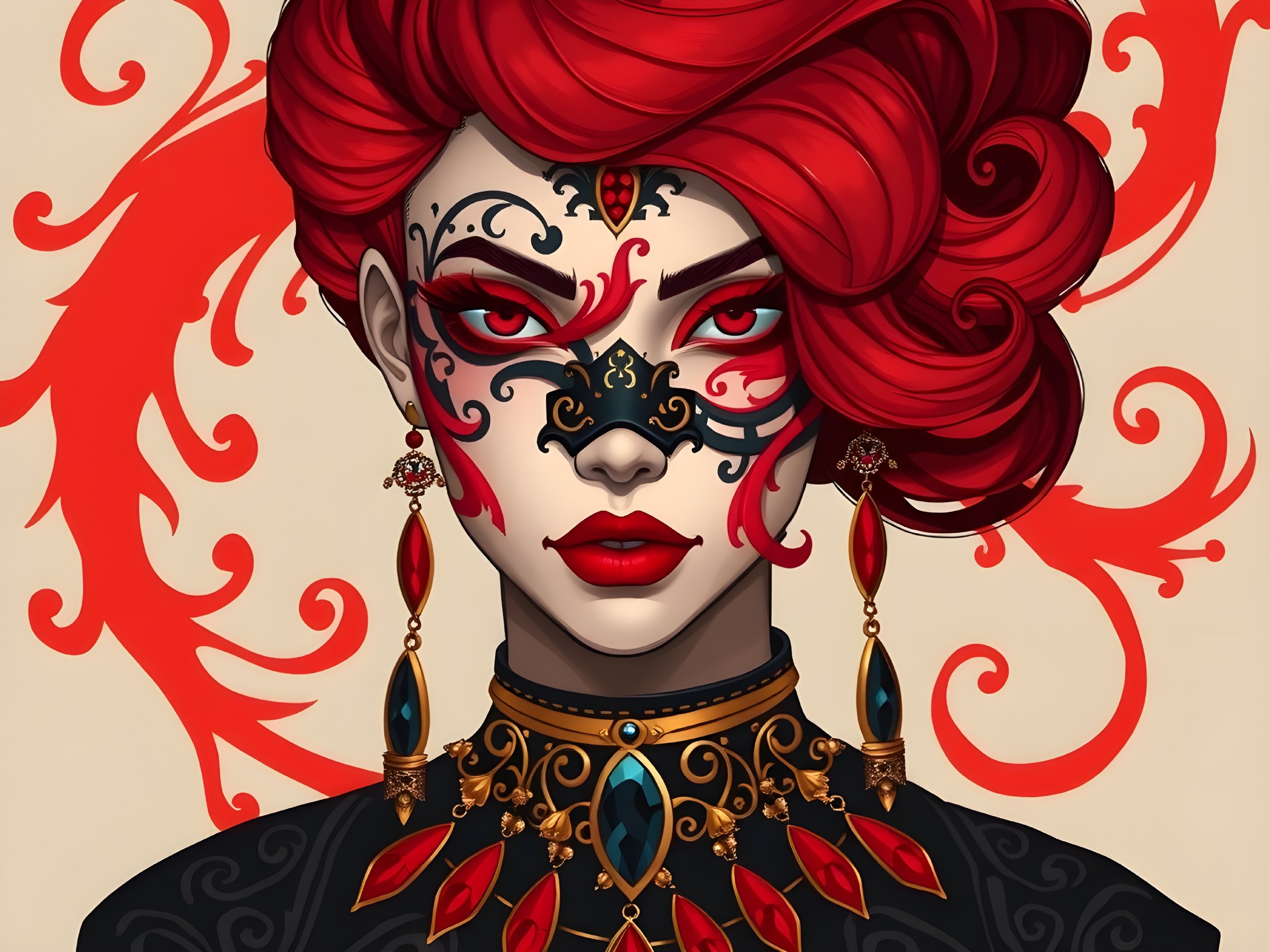 Striking Woman with Red Hair and Intricate Tattoos