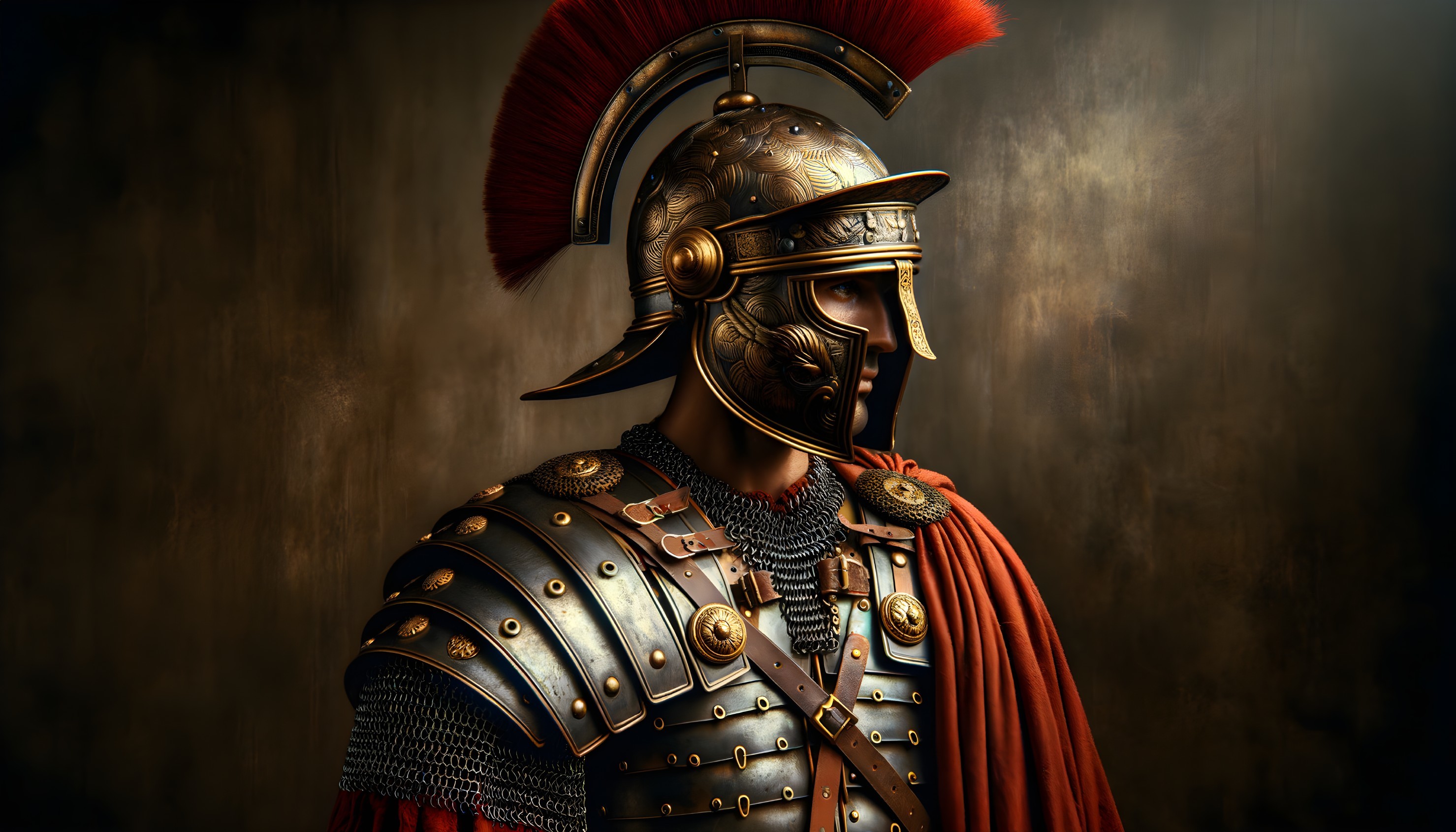Profile of a Majestic Roman Soldier in Armor