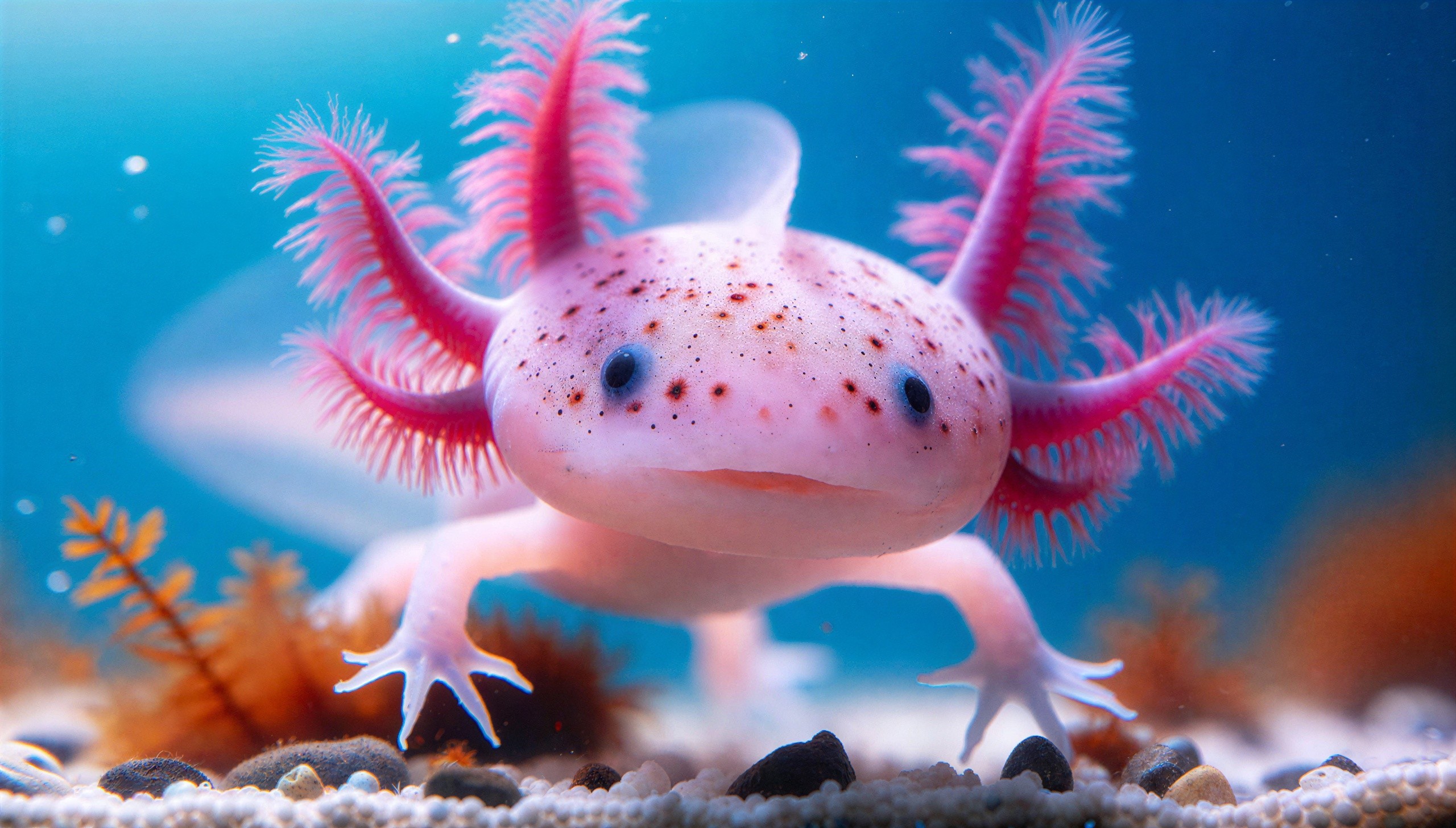 Hyperrealistic Photograph of Vibrant Pink Axolotl