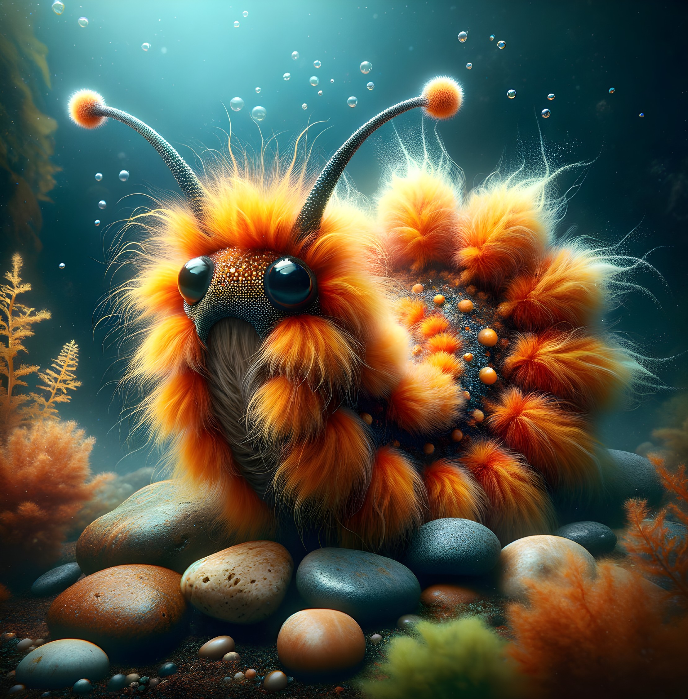 Vibrant Underwater Creature with Fluffy Textures
