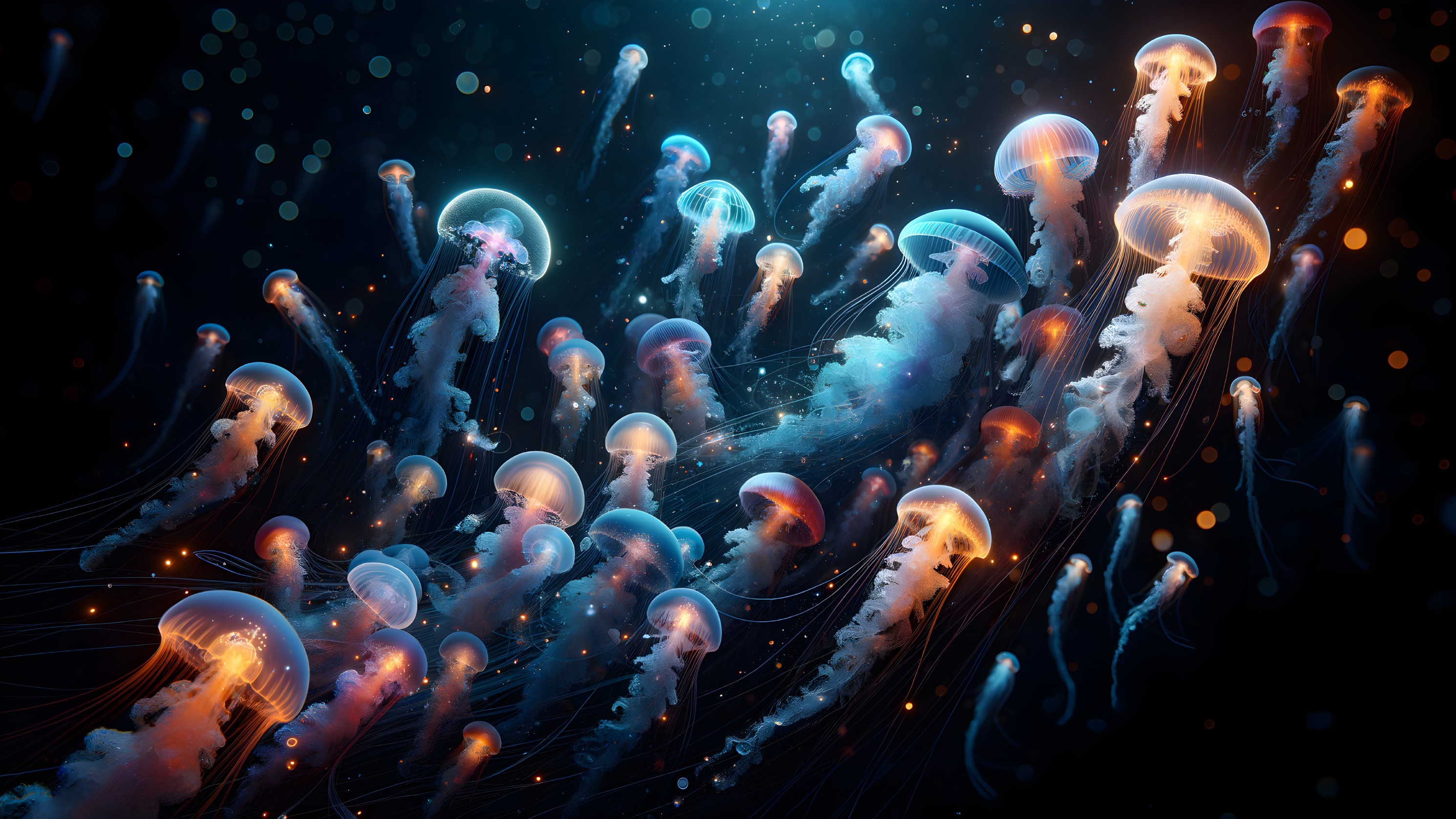 Illuminated Jellyfish in Enchanting Underwater Scene