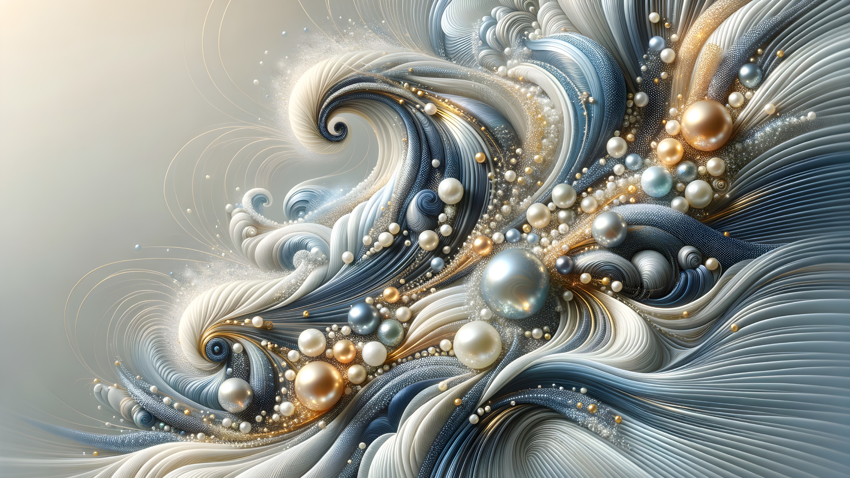 Abstract Composition with Swirling Blues and Golds