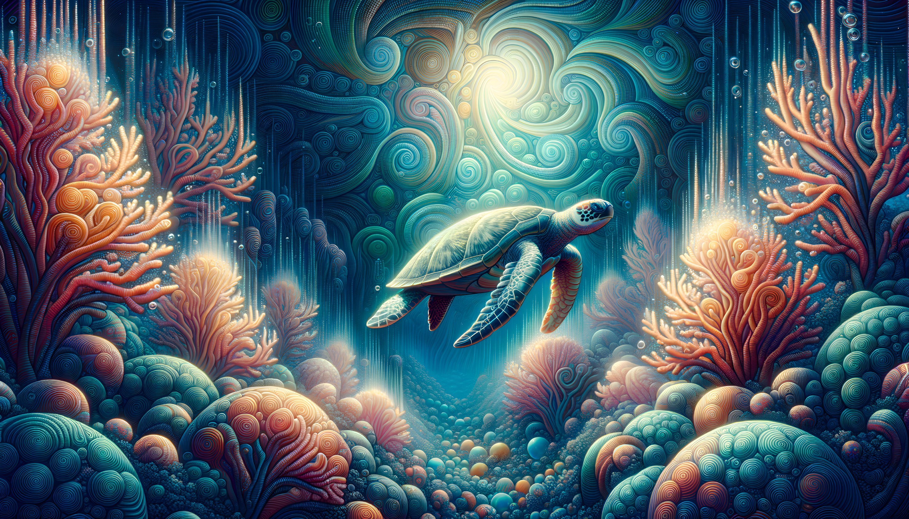 Vibrant Underwater Scene with Turtle and Coral Reefs
