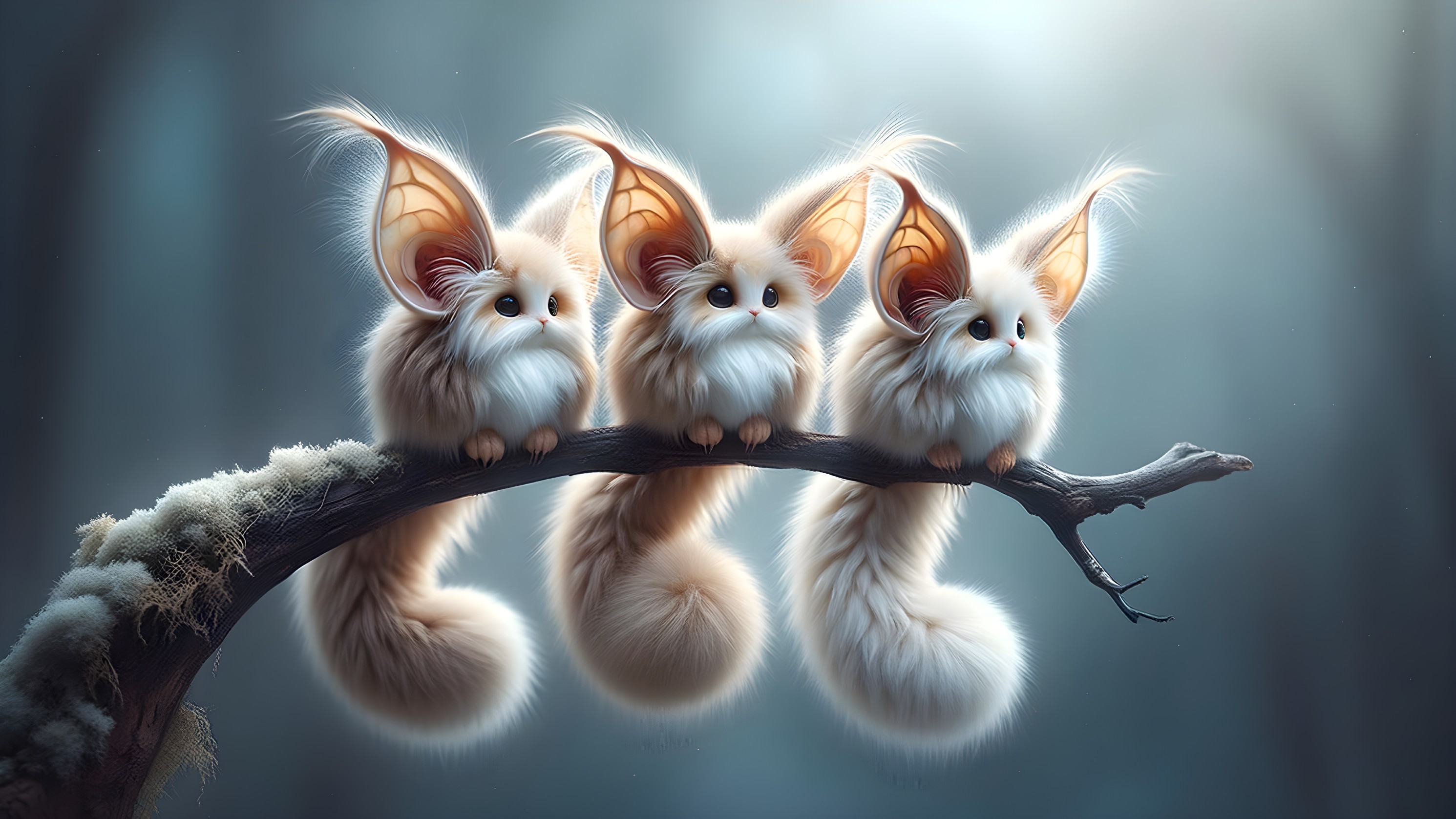 Fluffy Creatures with Oversized Ears in Forest