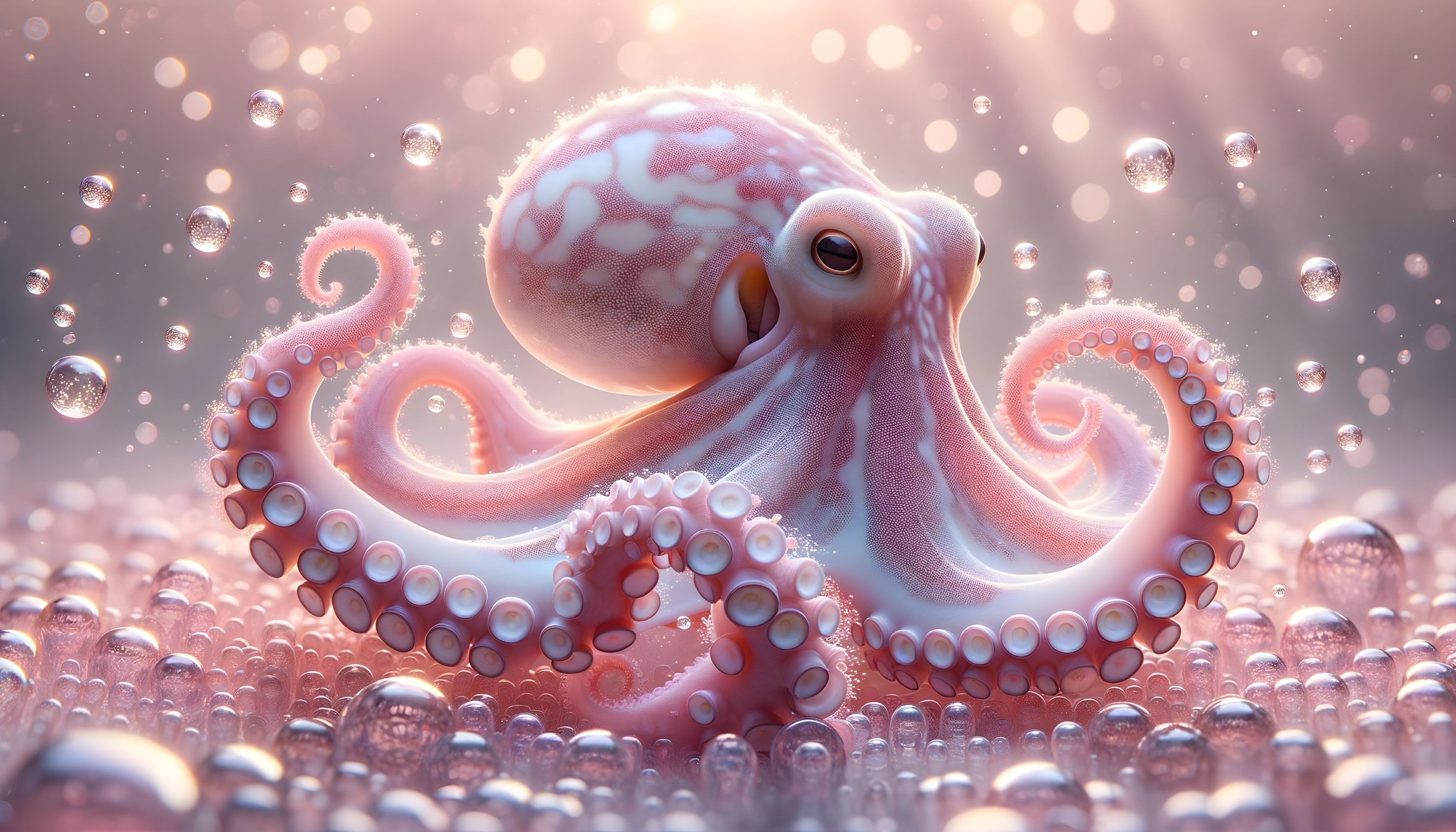 Vibrant Pink Octopus in Dreamy Underwater Scene