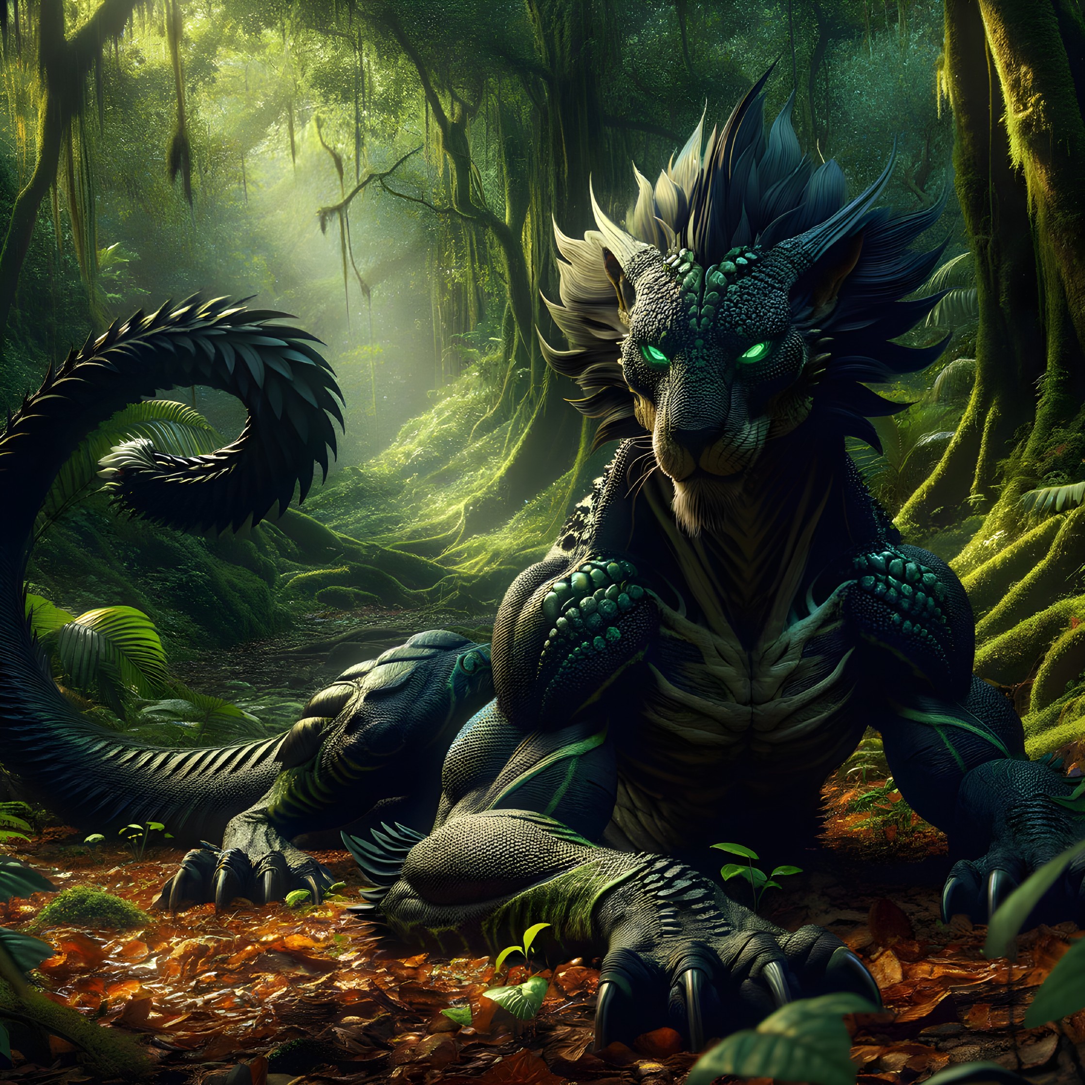 Mystical Jungle Creature with Lion and Draconic Features