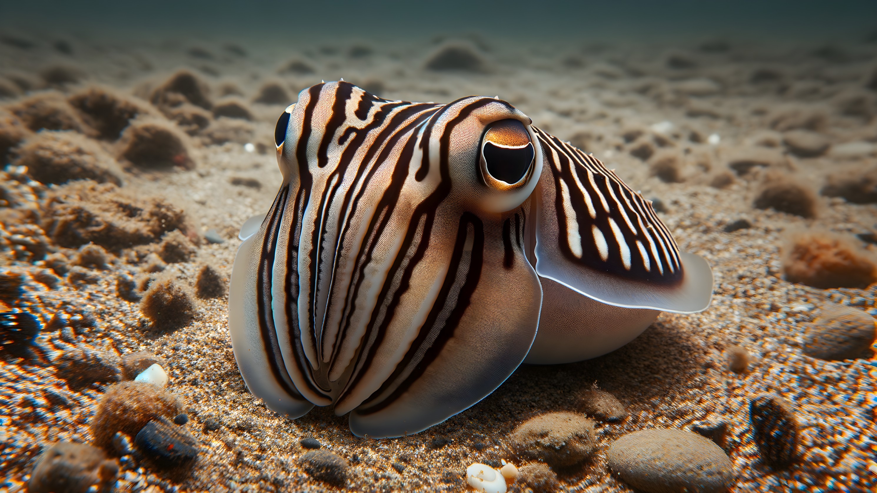 Close-up of a cuttlefish on sandy ocean floor
