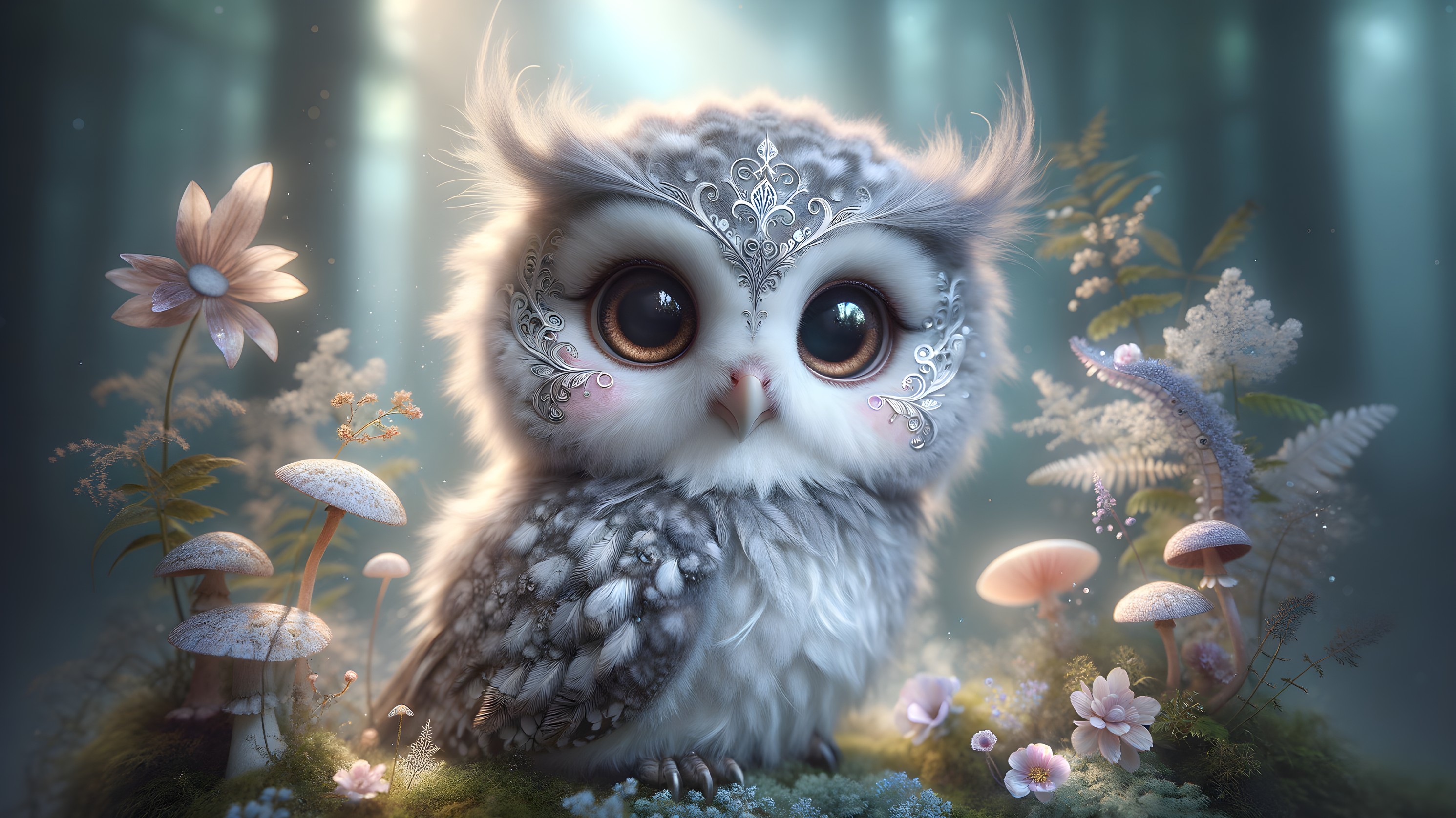 Whimsical Owl in Enchanted Forest Setting
