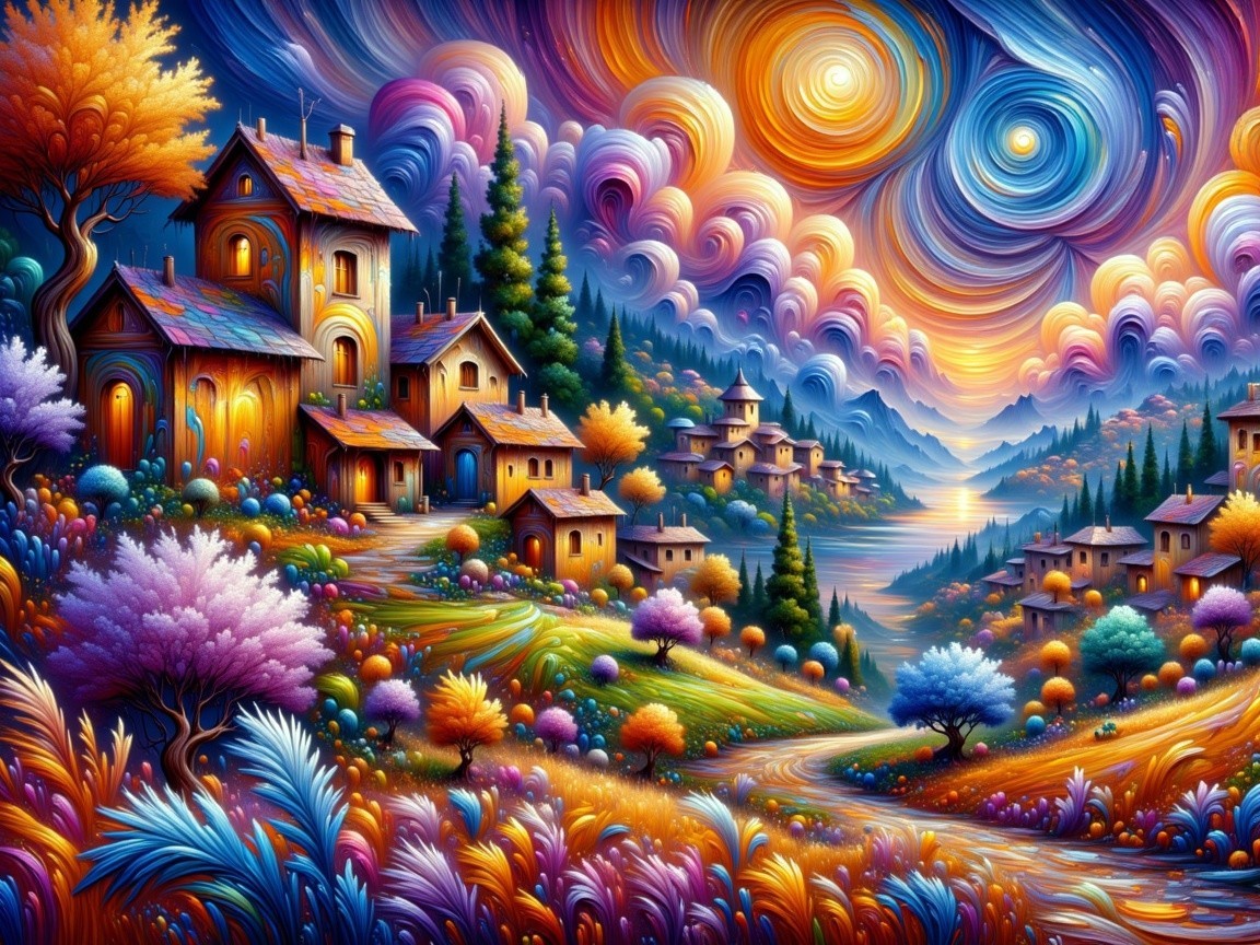 Vibrant Dreamlike Landscape with Colorful Skies