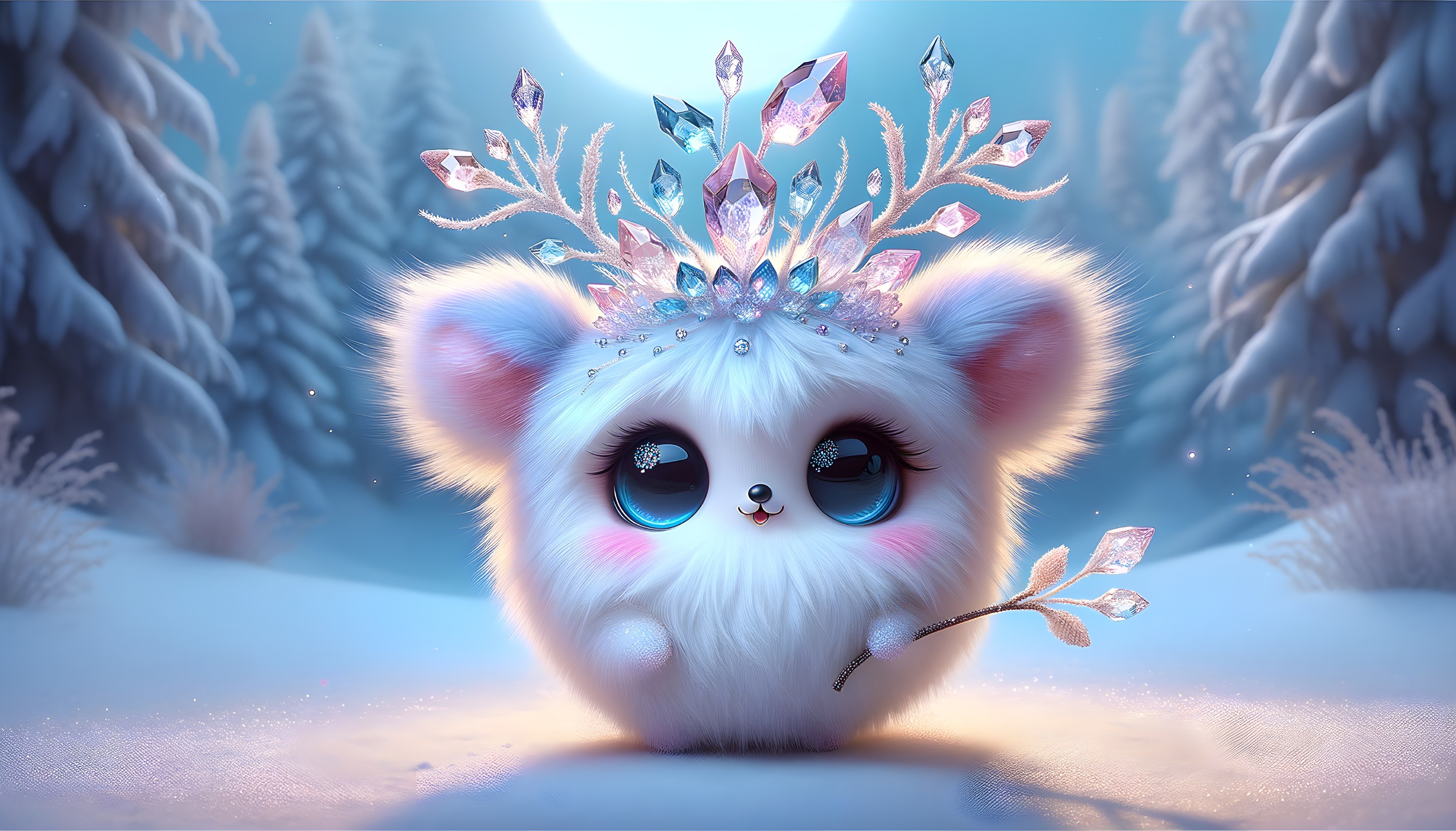 Fluffy Bear-Like Creature in a Snowy Wonderland