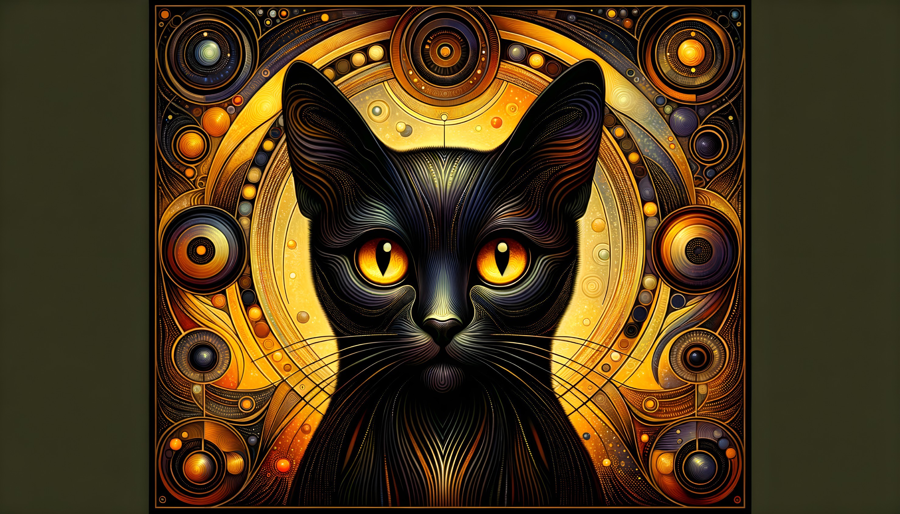 Abstract Illustration of a Black Cat with Orange Eyes