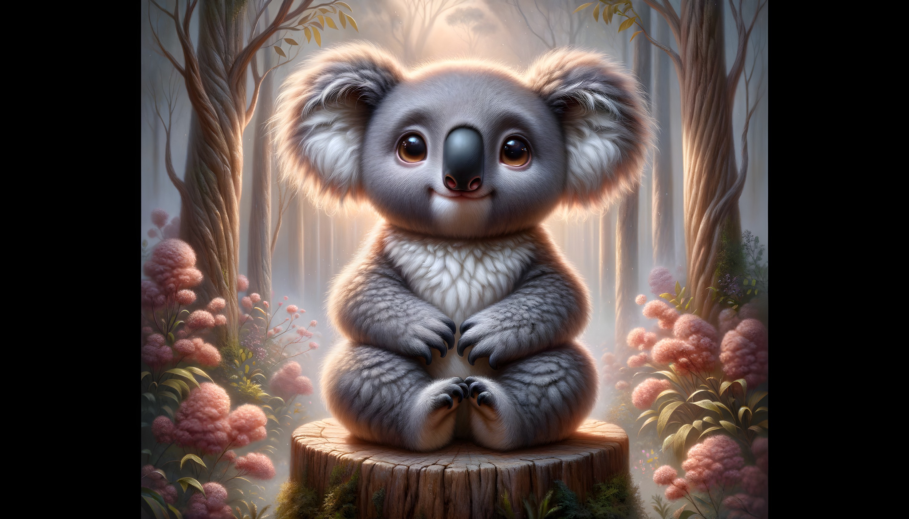 Cartoon Koala in a Whimsical Forest Setting