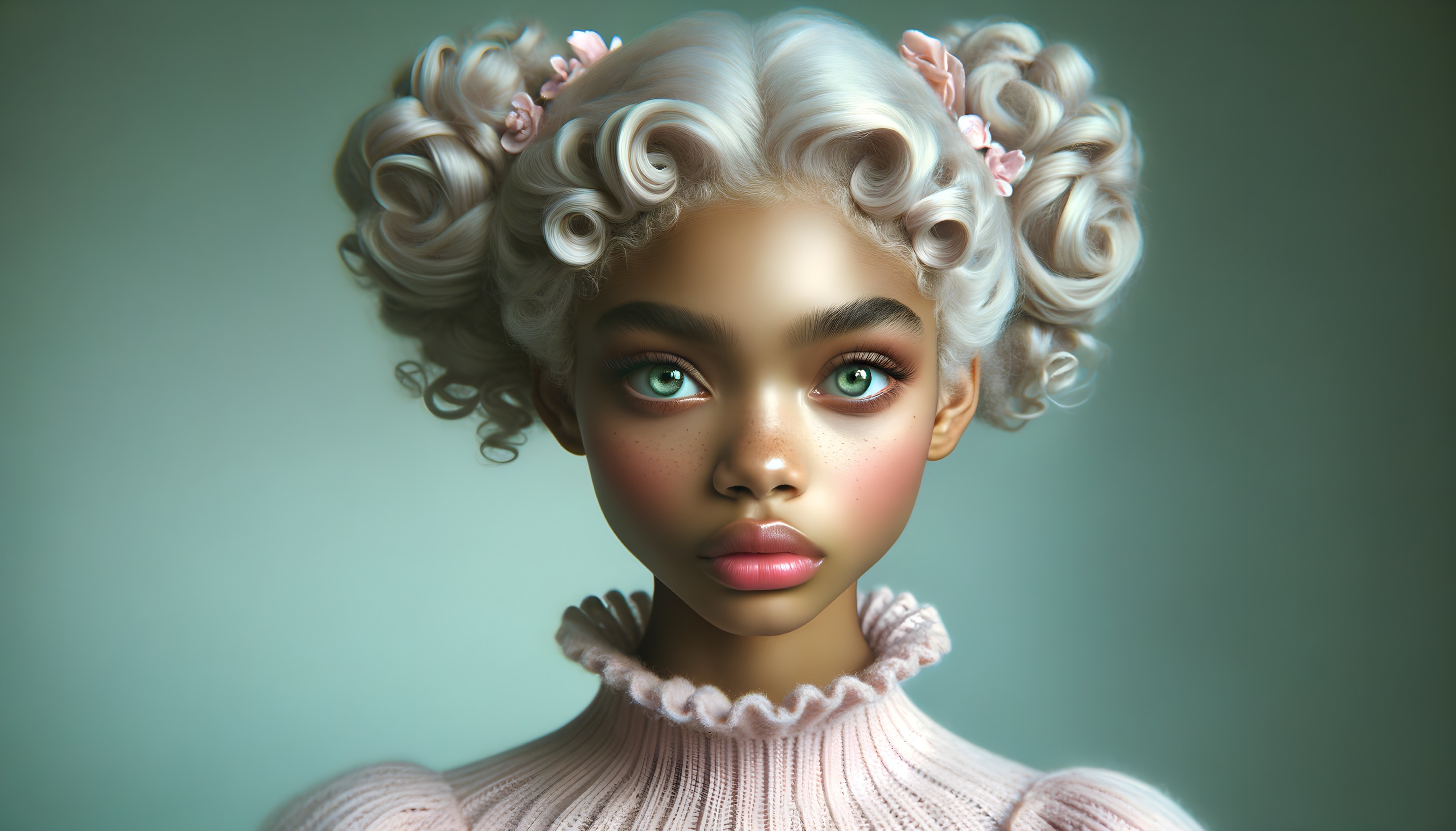 Young girl with platinum hair in playful buns