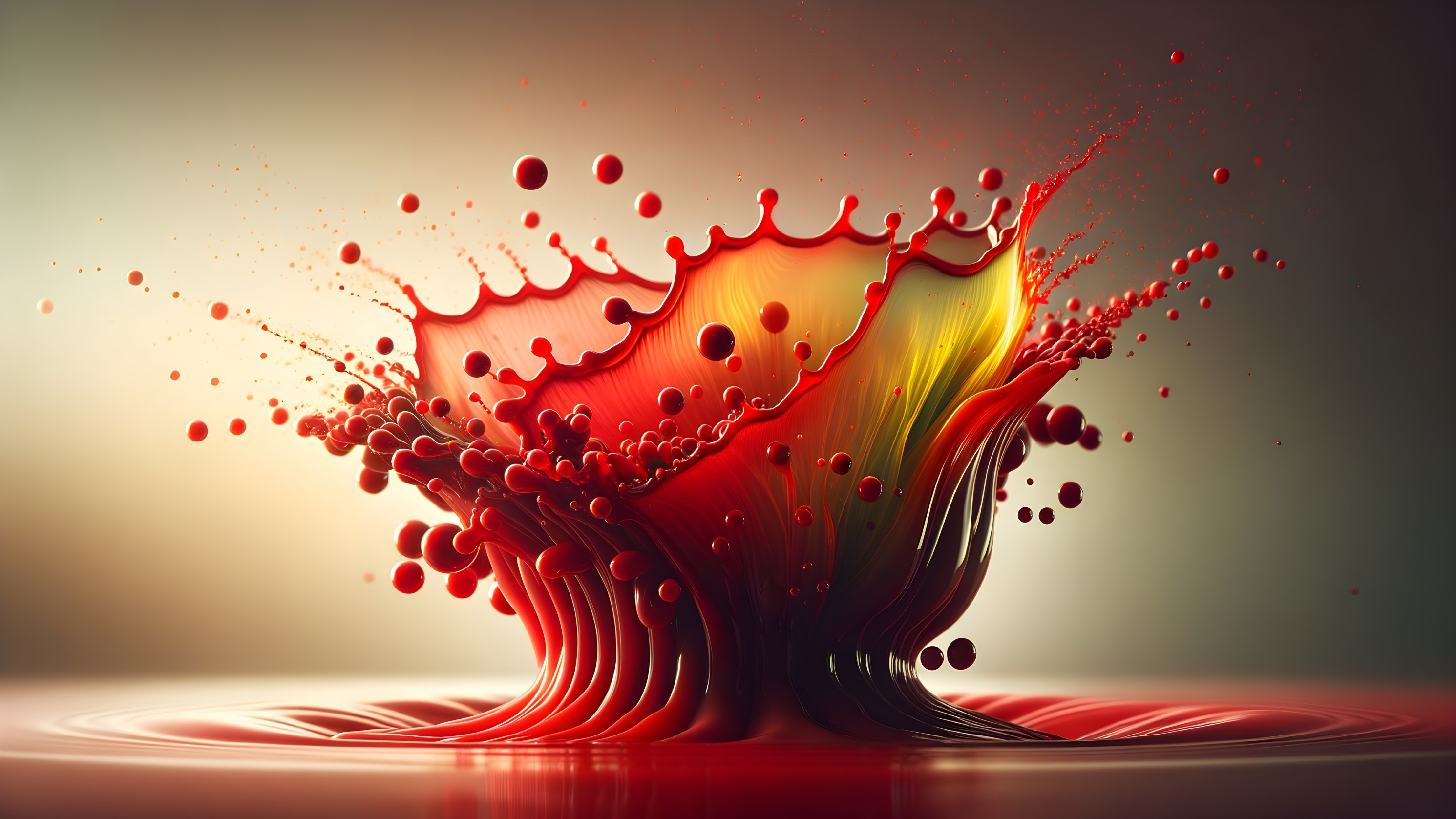 Vibrant Red and Yellow Liquid Forms Flower-like Shape