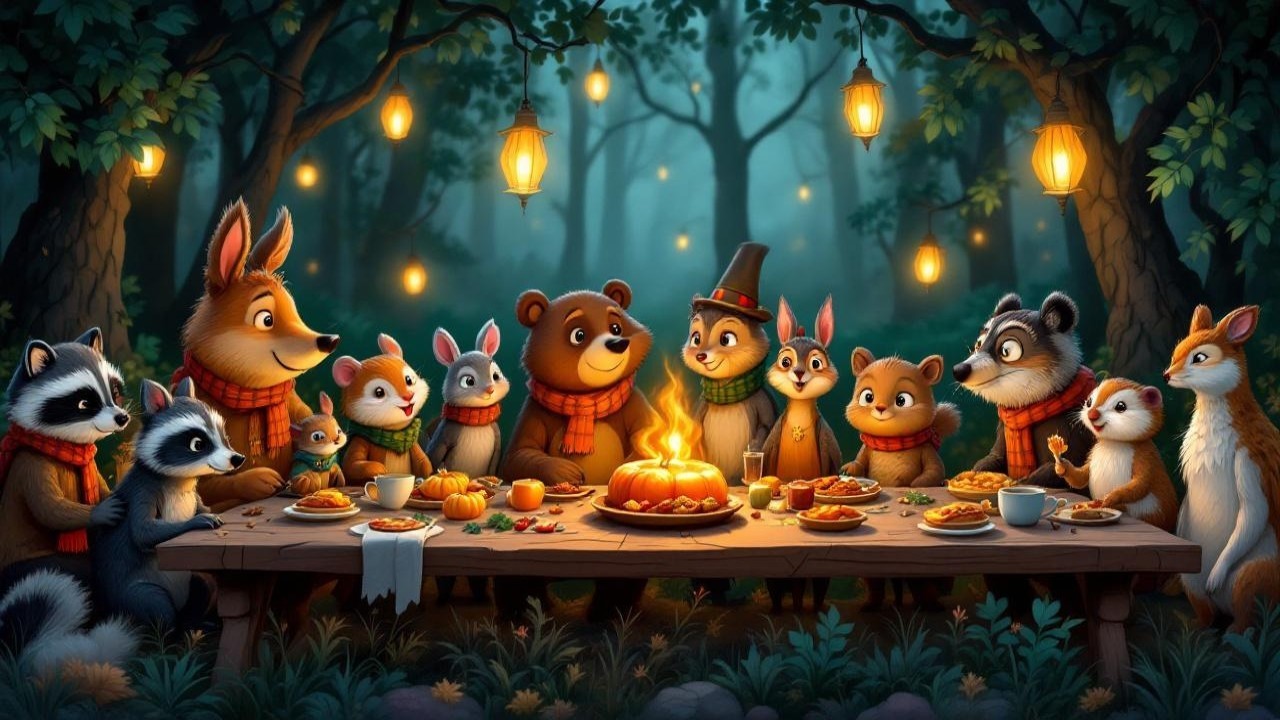 Woodland Animals Celebrate Autumn in a Forest Setting