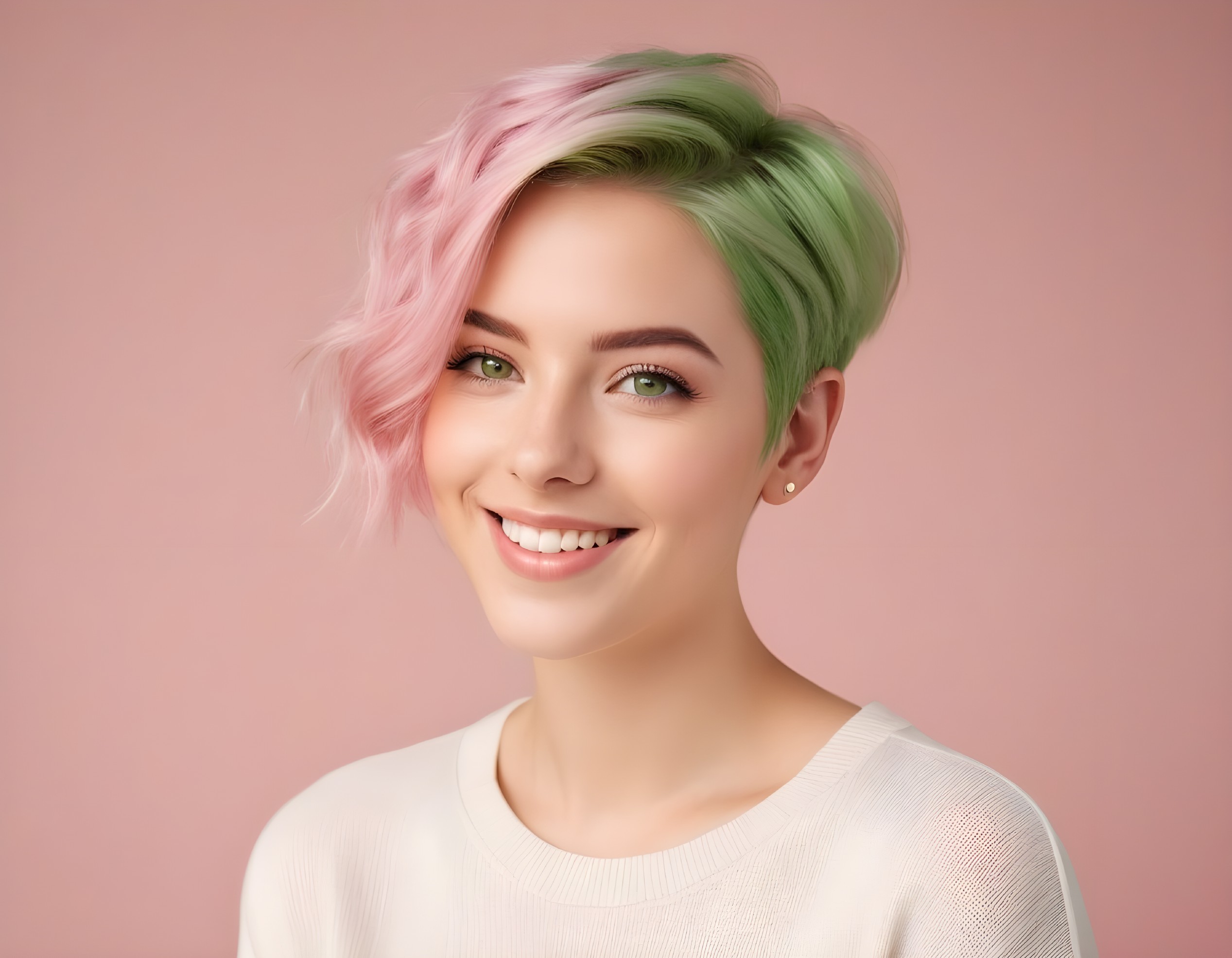 Stylish Short Hairstyle with Pastel Colors and Smile