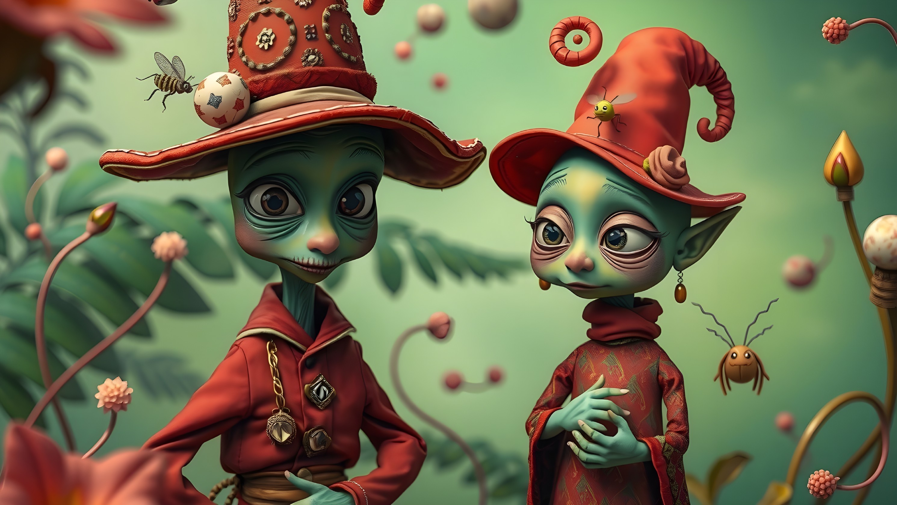 Charming Aliens in Vibrant Whimsical Setting