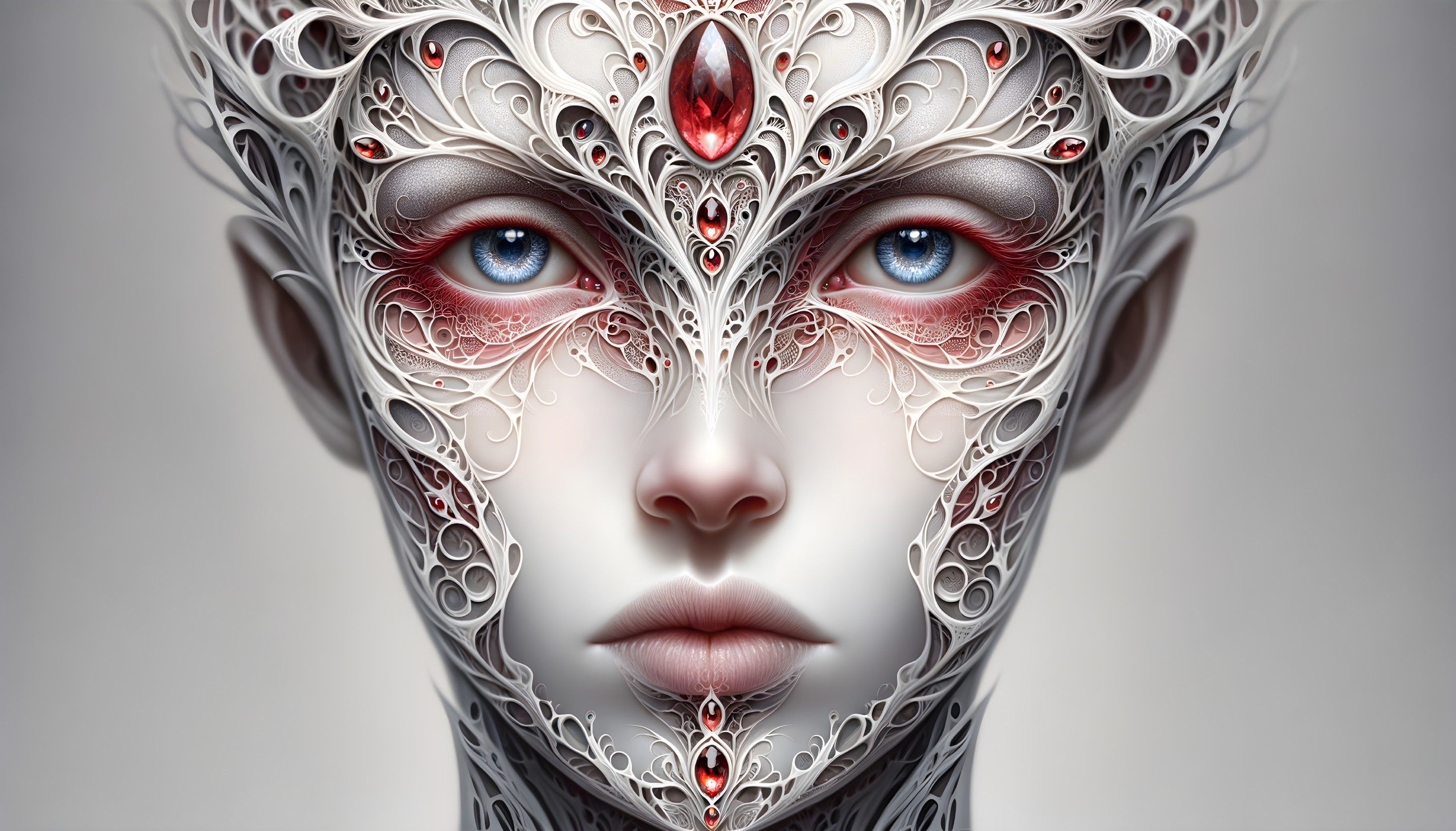 Intricately Designed Face with Ornate Patterns and Gems