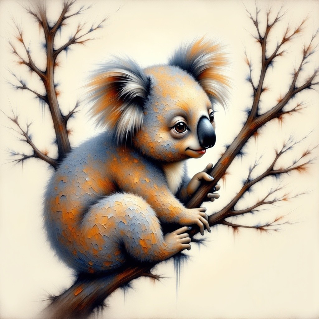 Whimsical Koala Illustration on a Branch