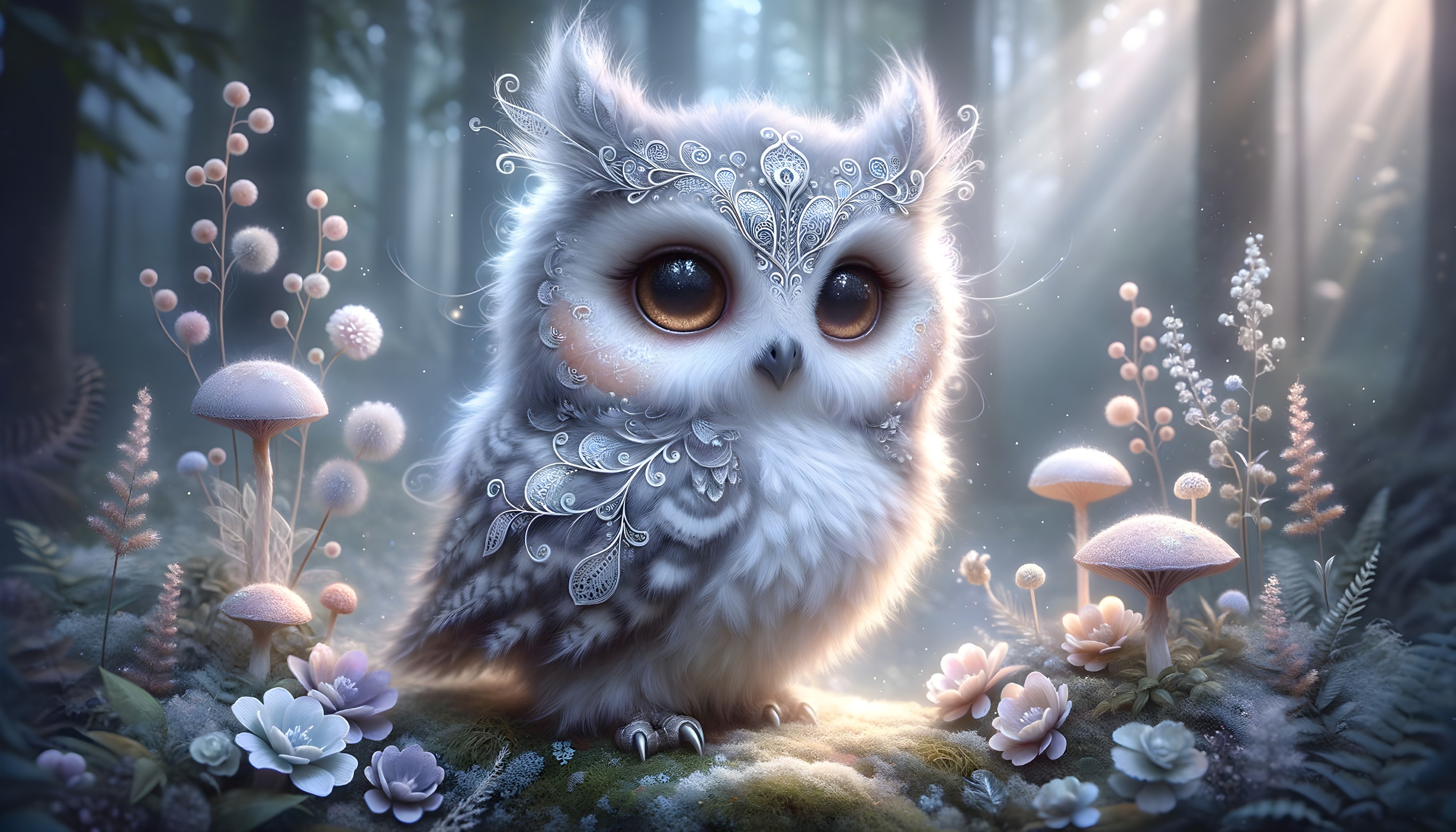 Whimsical Owl in a Magical Forest Clearing