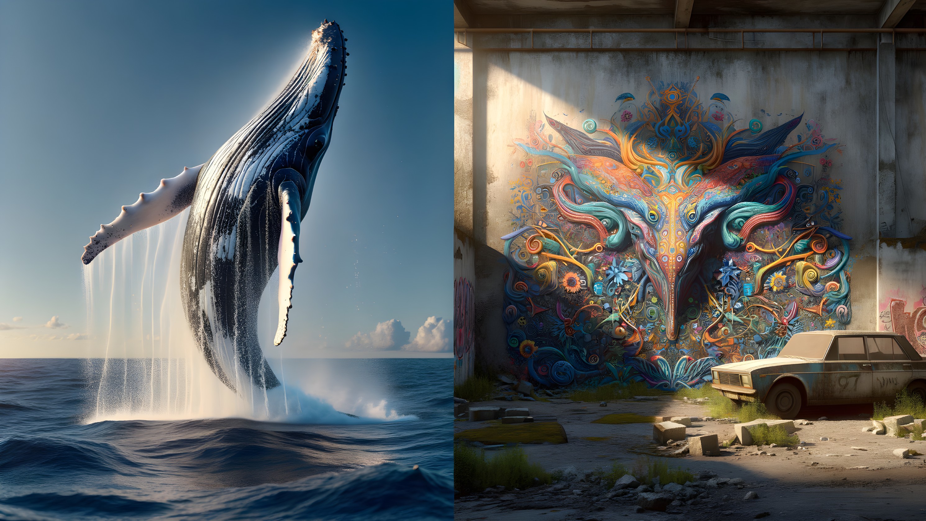 Humpback Whale Breaching with Street Art and Decay