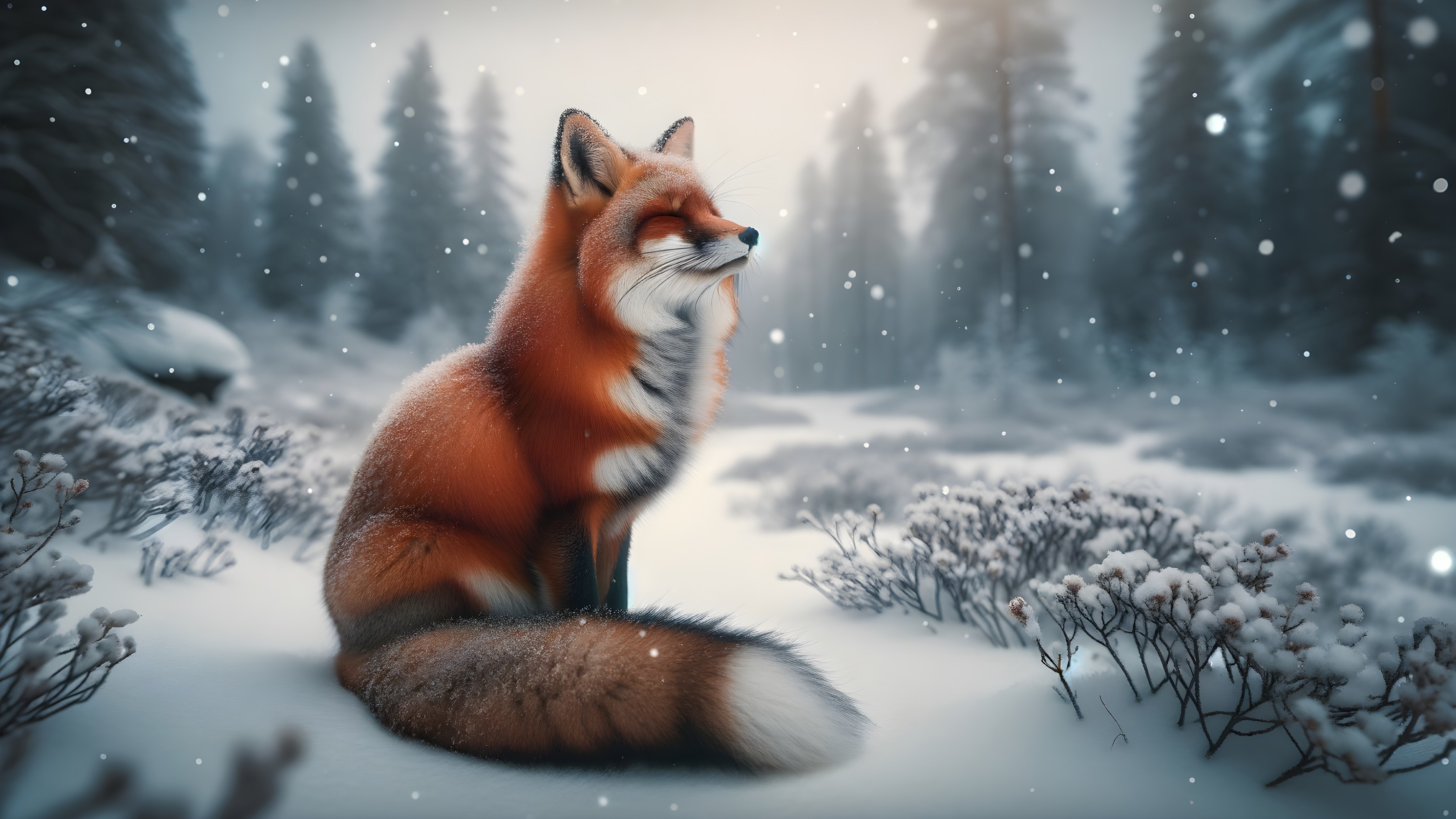 Red Fox in Serene Snowy Winter Landscape