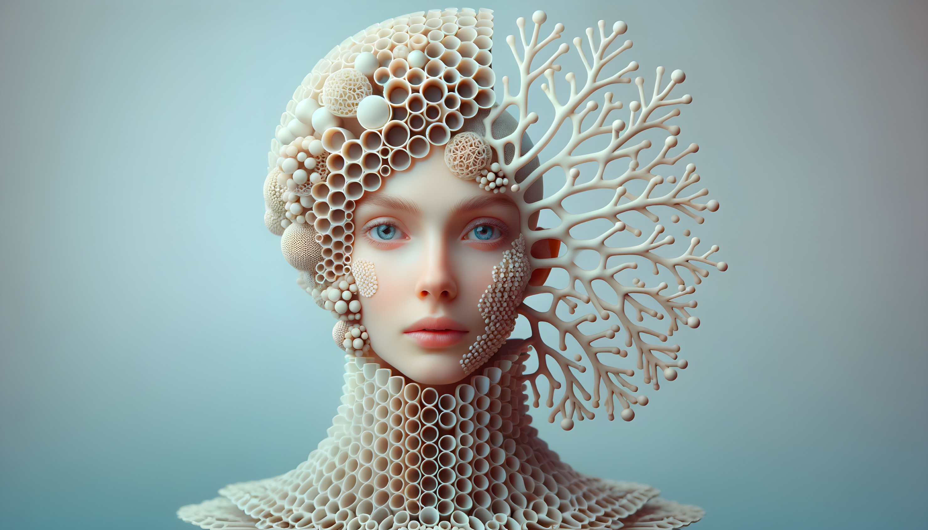 Surreal Female Figure Merging with Coral Structures