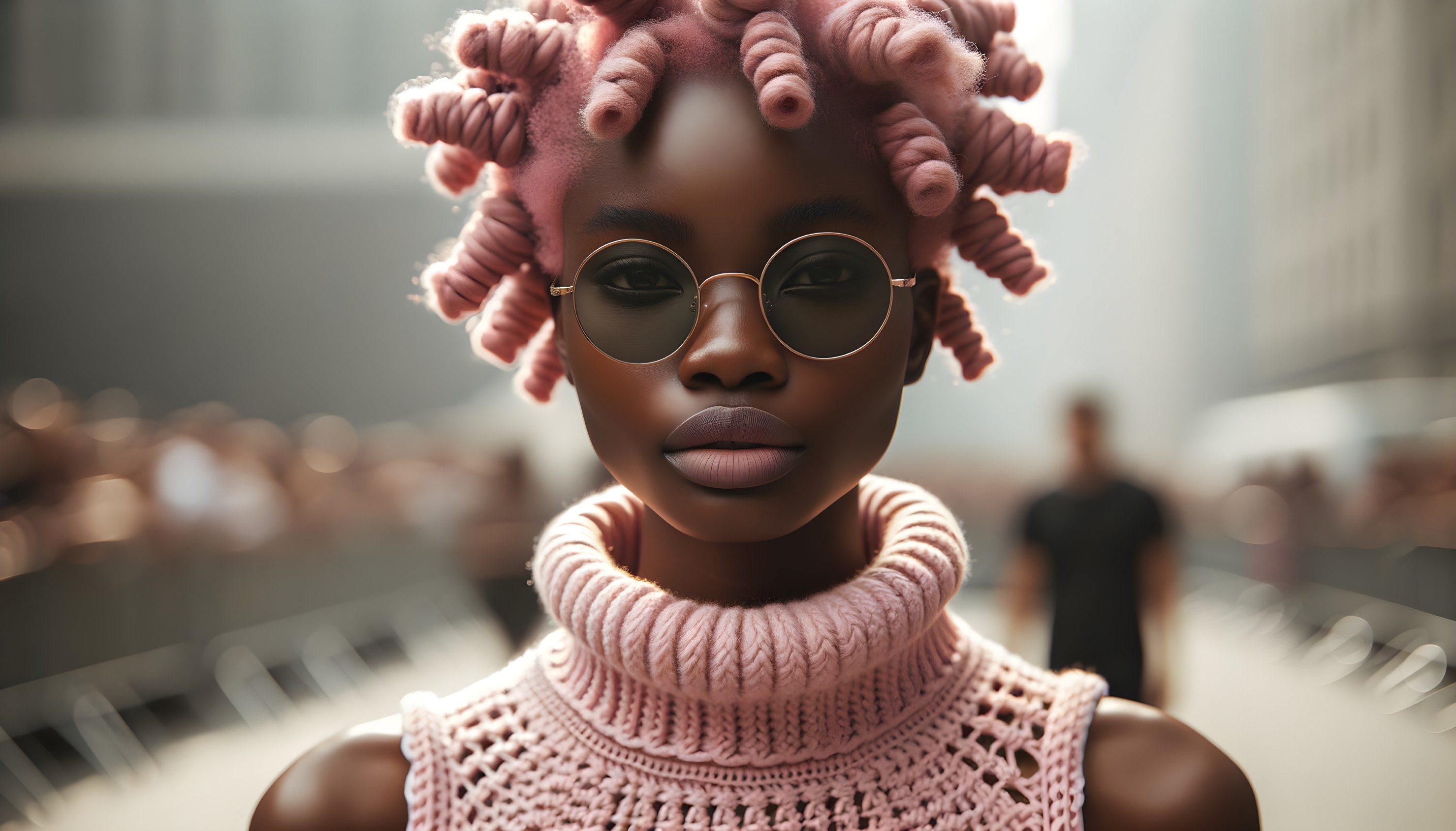 Portrait of a model in pink curlers and sunglasses