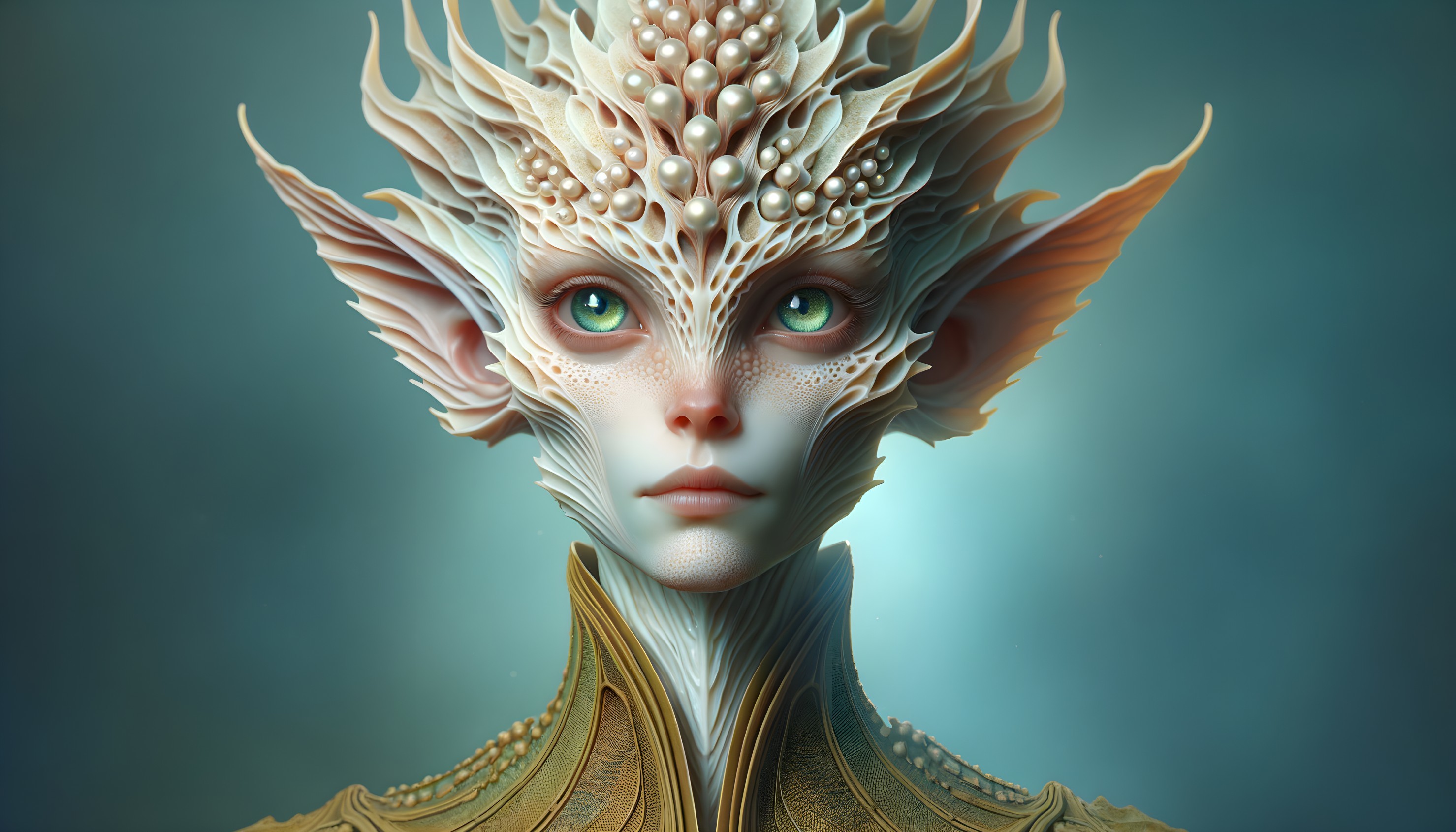 Humanoid Character with Ethereal Features and Outfit