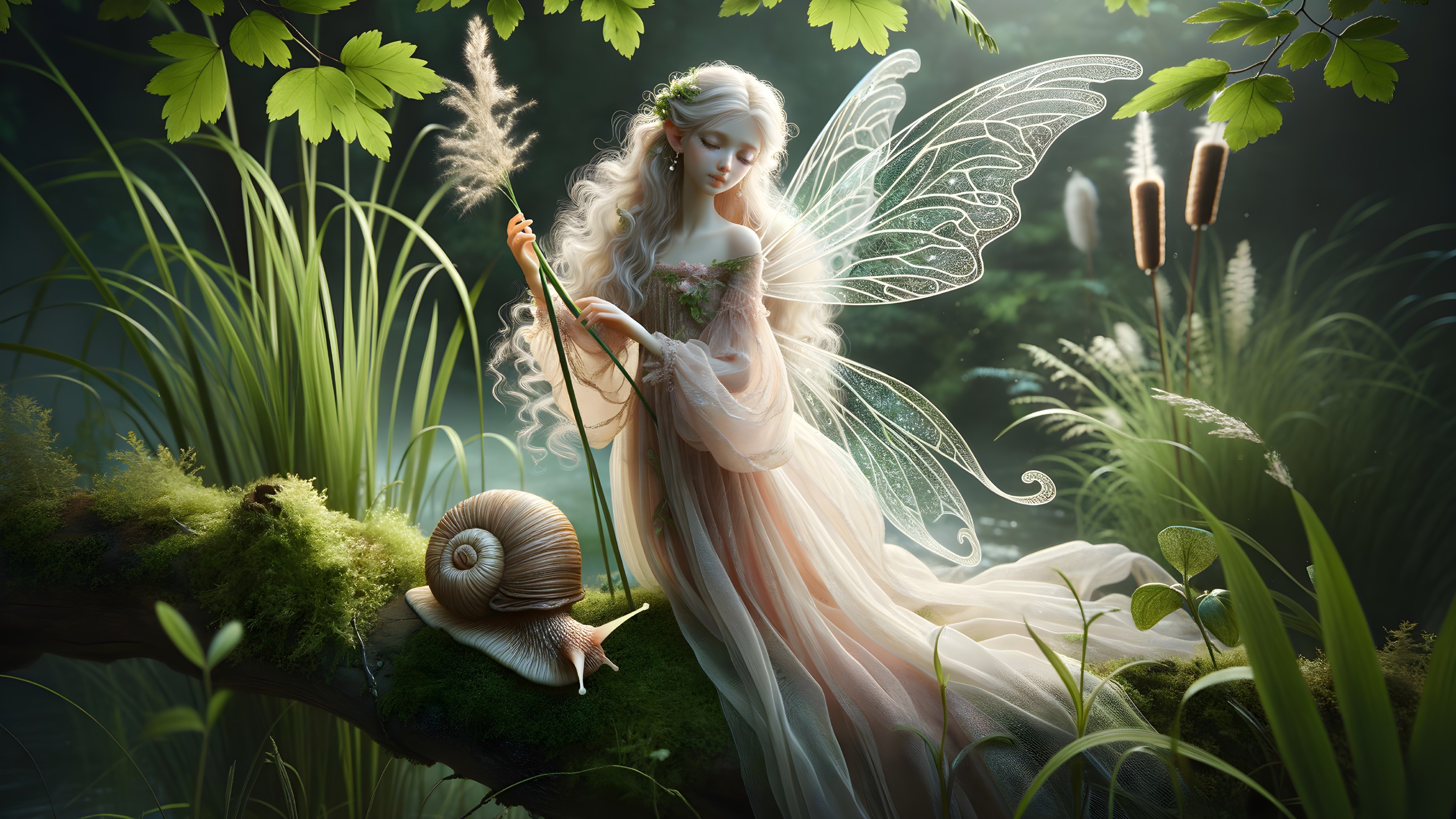 Fairy with Shimmering Wings by a Tranquil Stream