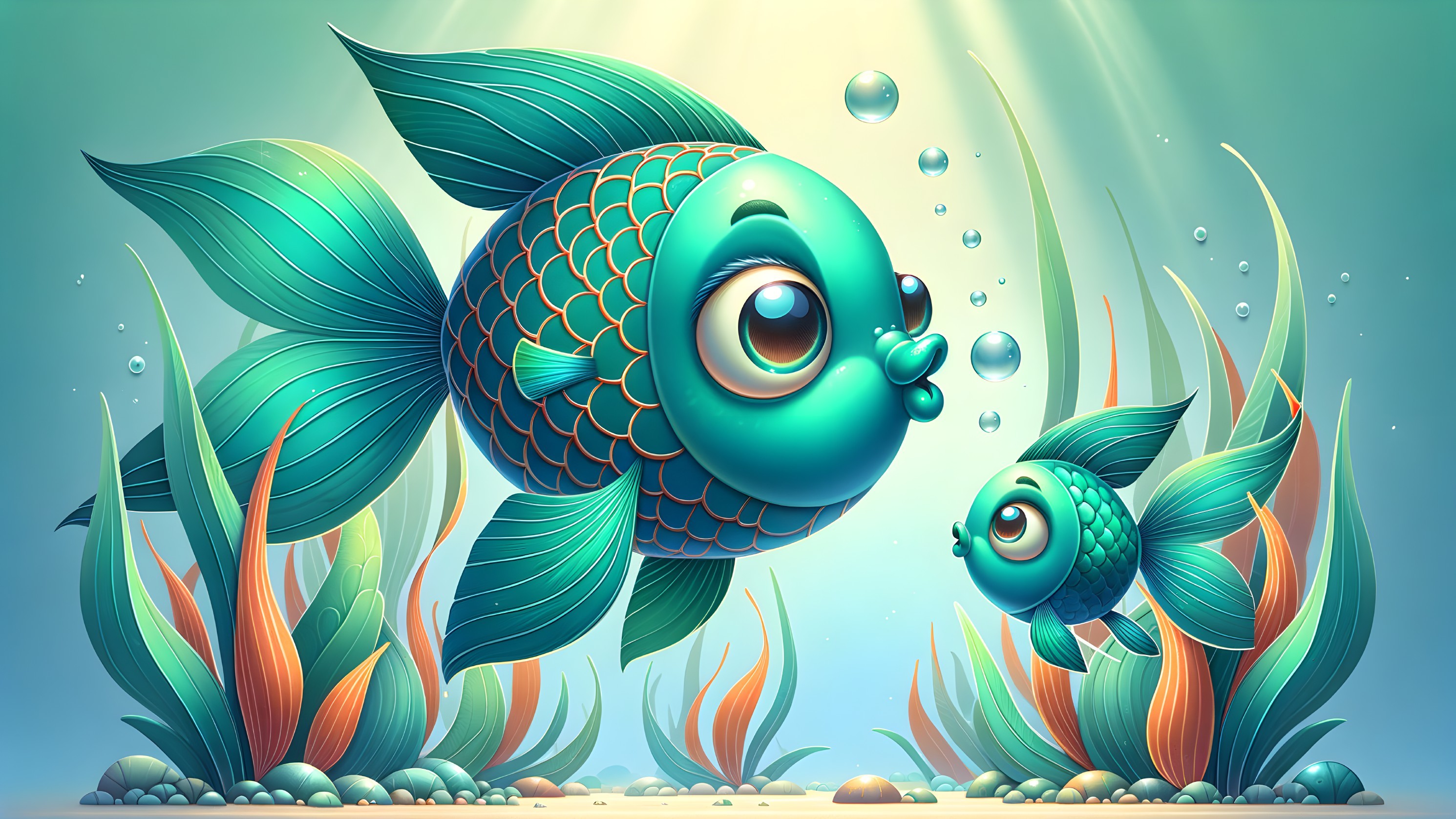 Whimsical Underwater Scene with Cartoonish Fish